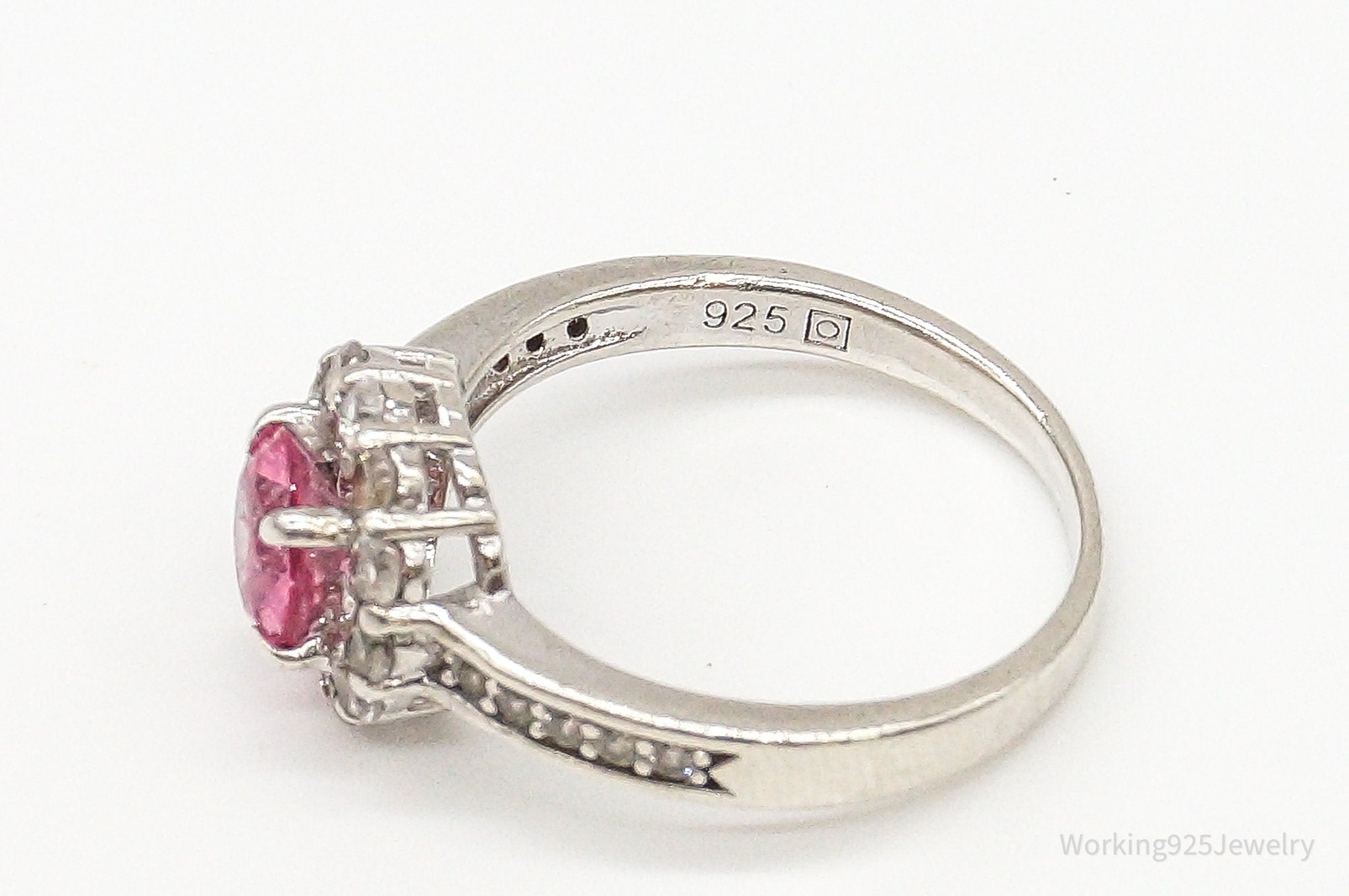 Vintage Pink Topaz Cubic Zirconia Sterling Silver Ring - Size 6.75