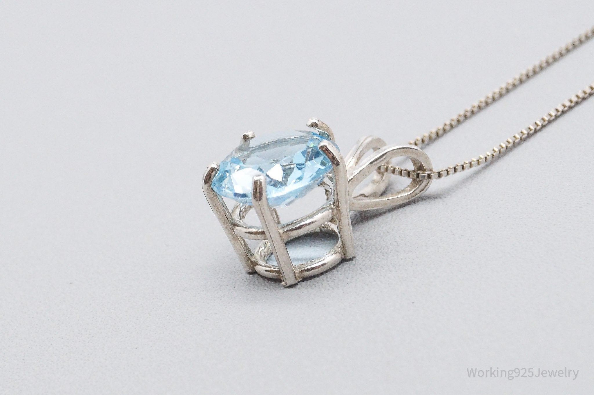 Vintage Large Blue Topaz Sterling Silver Necklace 18"