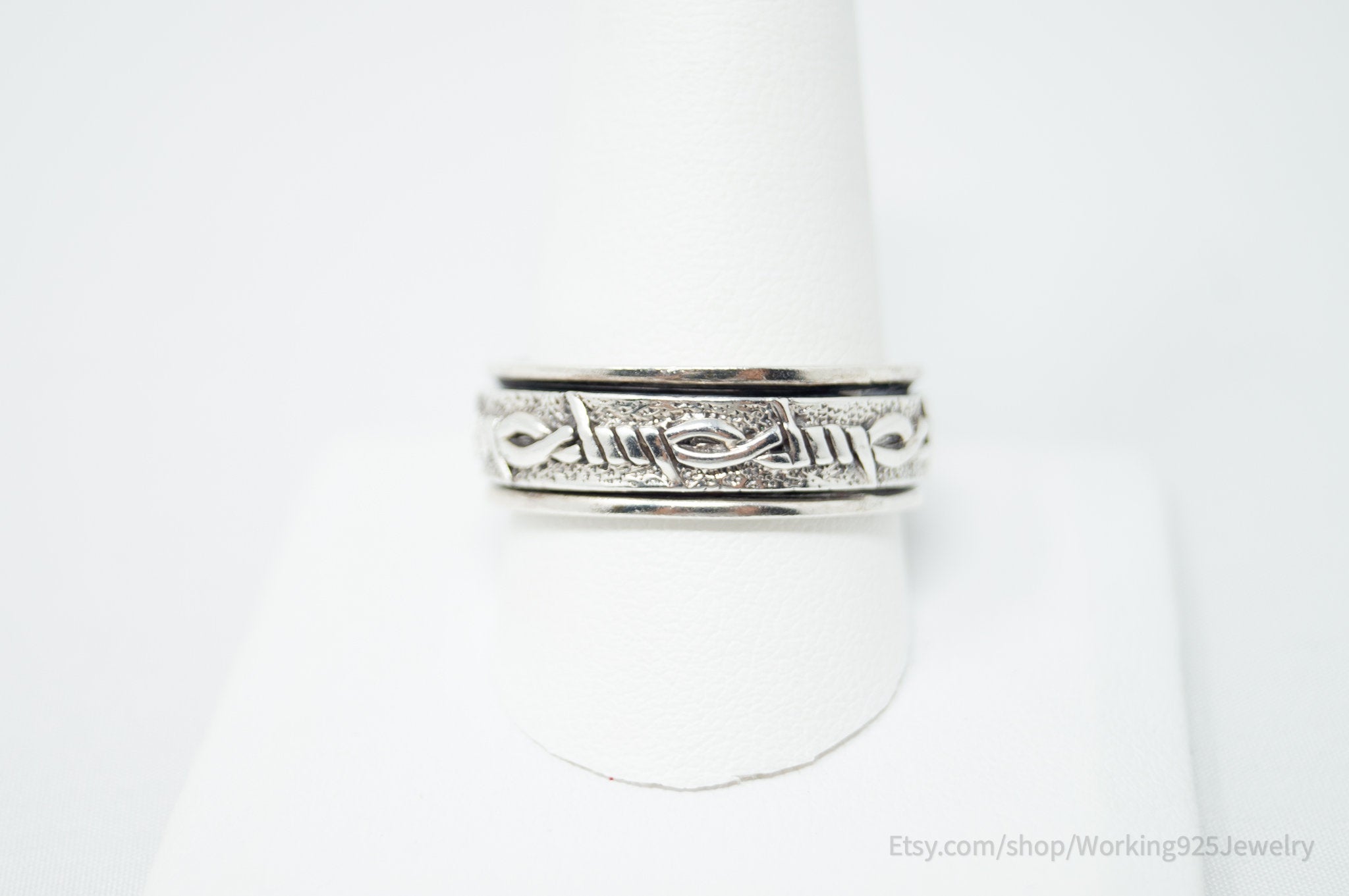 Vintage Barbed Wire Wrap Designer Sterling Silver Spinner Band Ring Sz 11.5