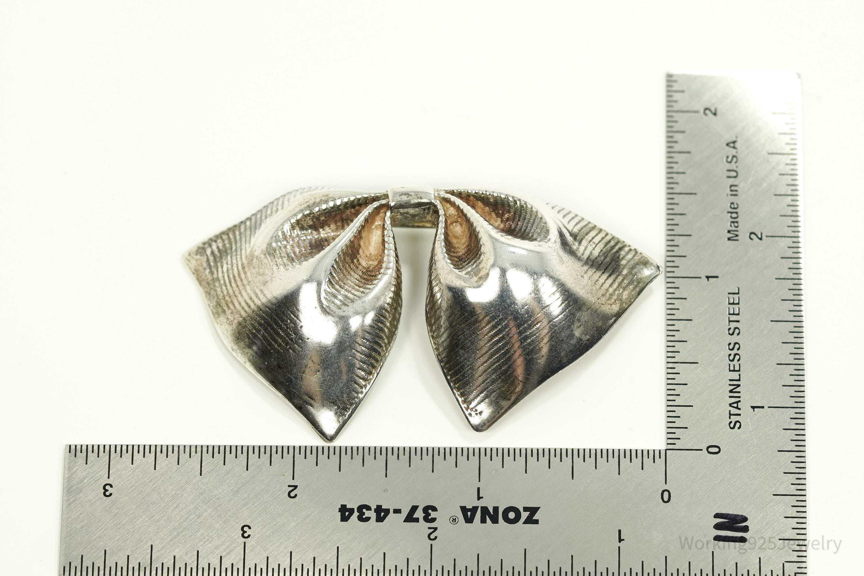 Antique Large Bow Tie Sterling Silver Brooch Pin
