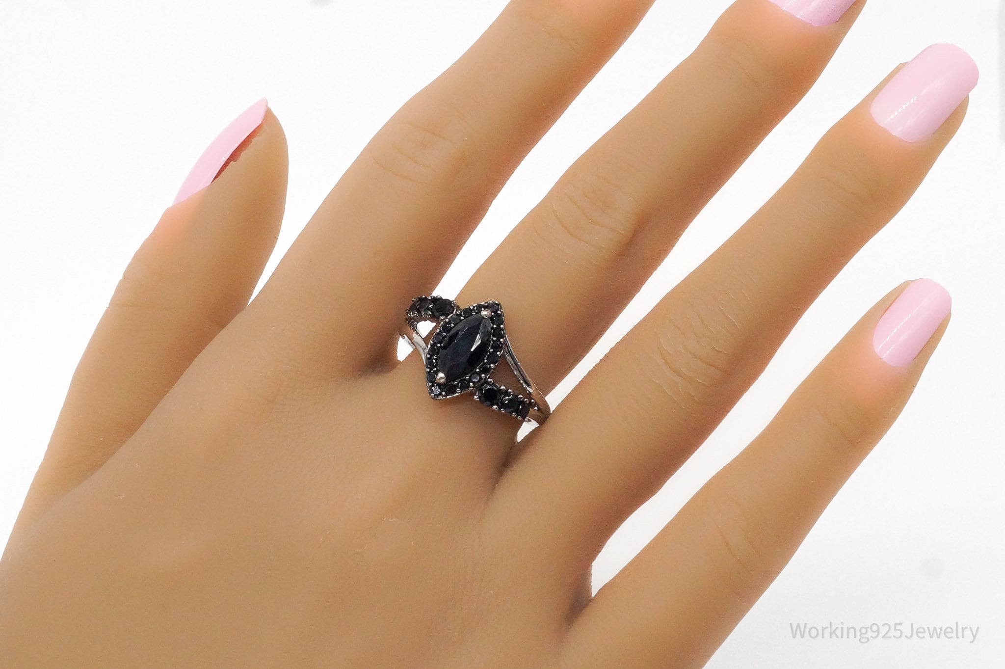 Designer BBJ Black Spinel Sterling Silver Ring - Size 9