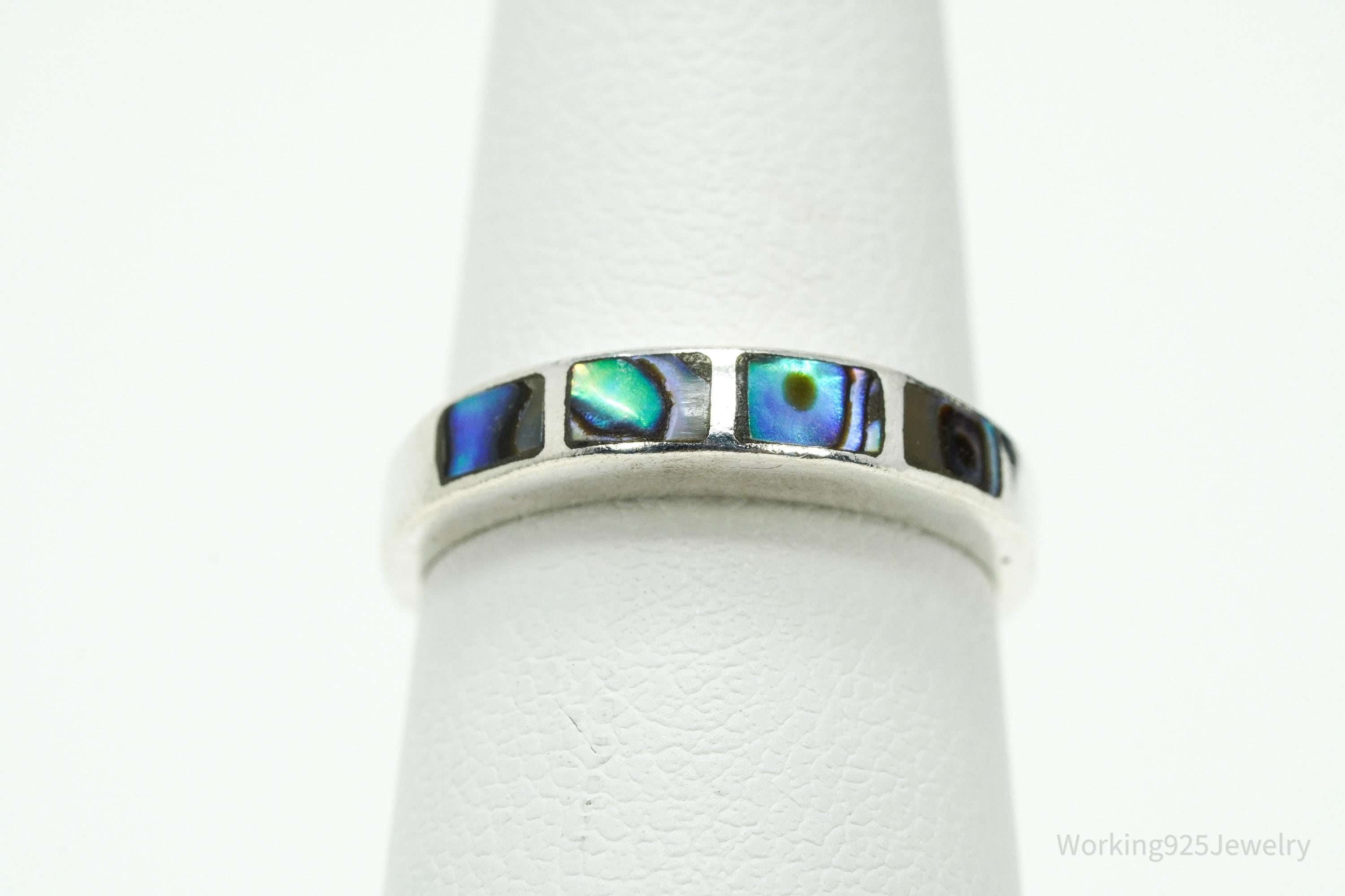 Vintage Paua Abalone Shell Inlay Sterling Silver Ring - Size 4