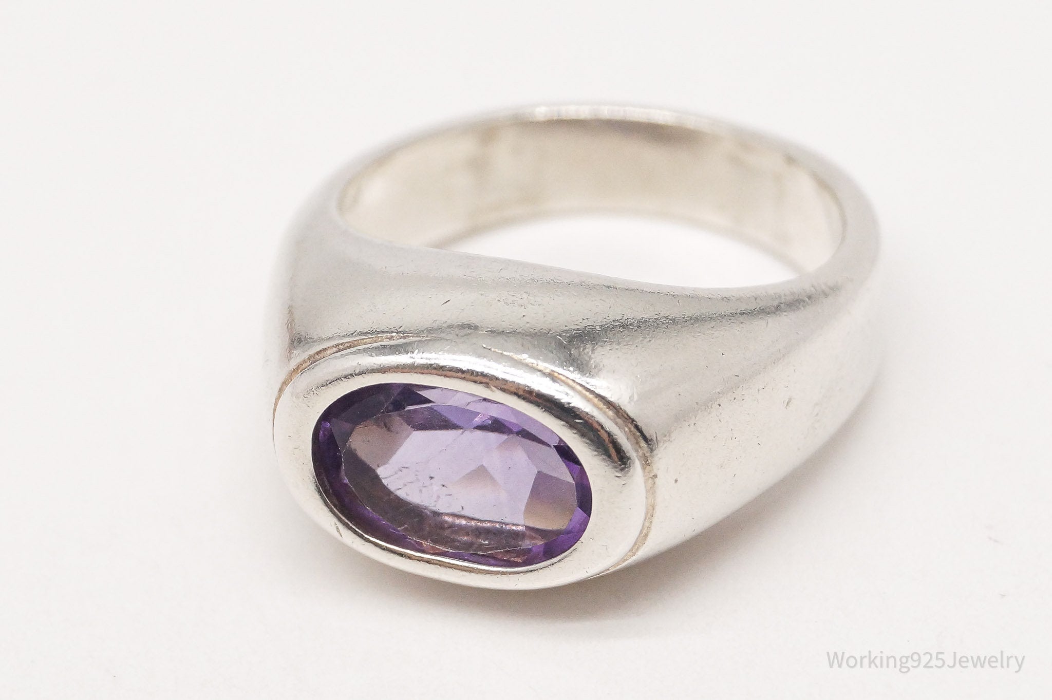 Vintage Modernist Amethyst Sterling Silver Ring - Size 6