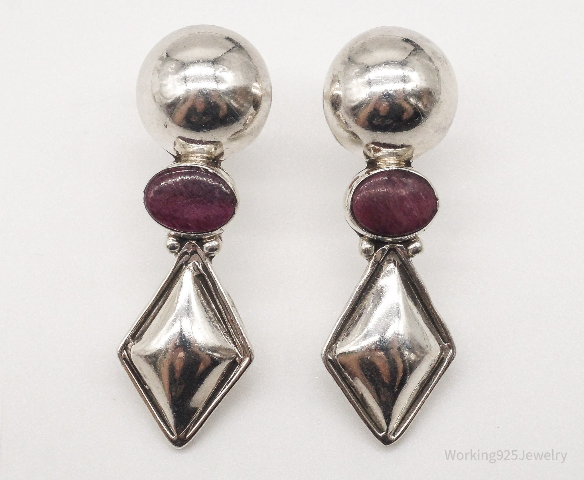 Vintage Long Amethyst Silver Earrings