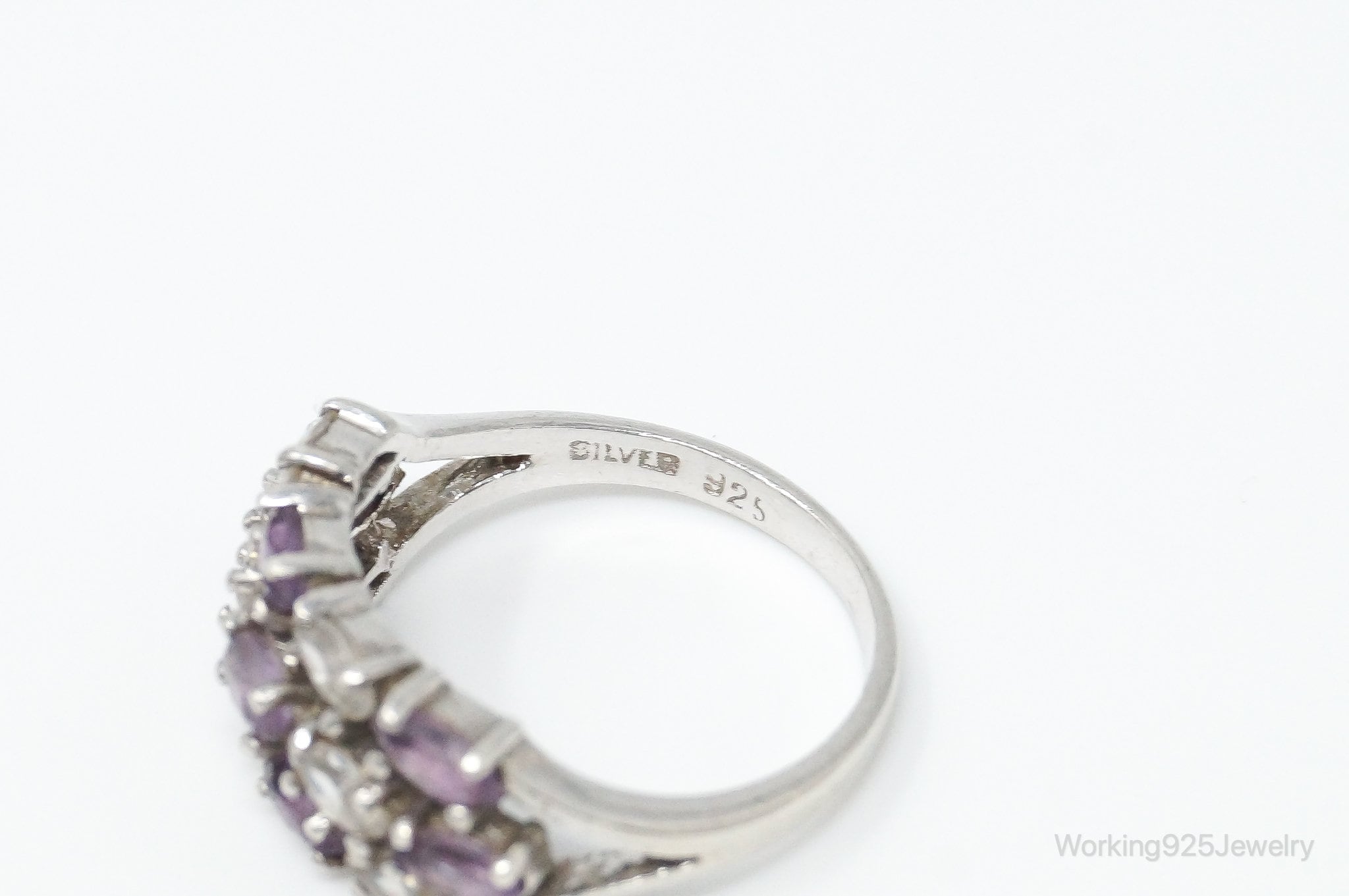 Vintage Amethyst Cubic Zirconia Sterling Silver Ring - SZ 5.75