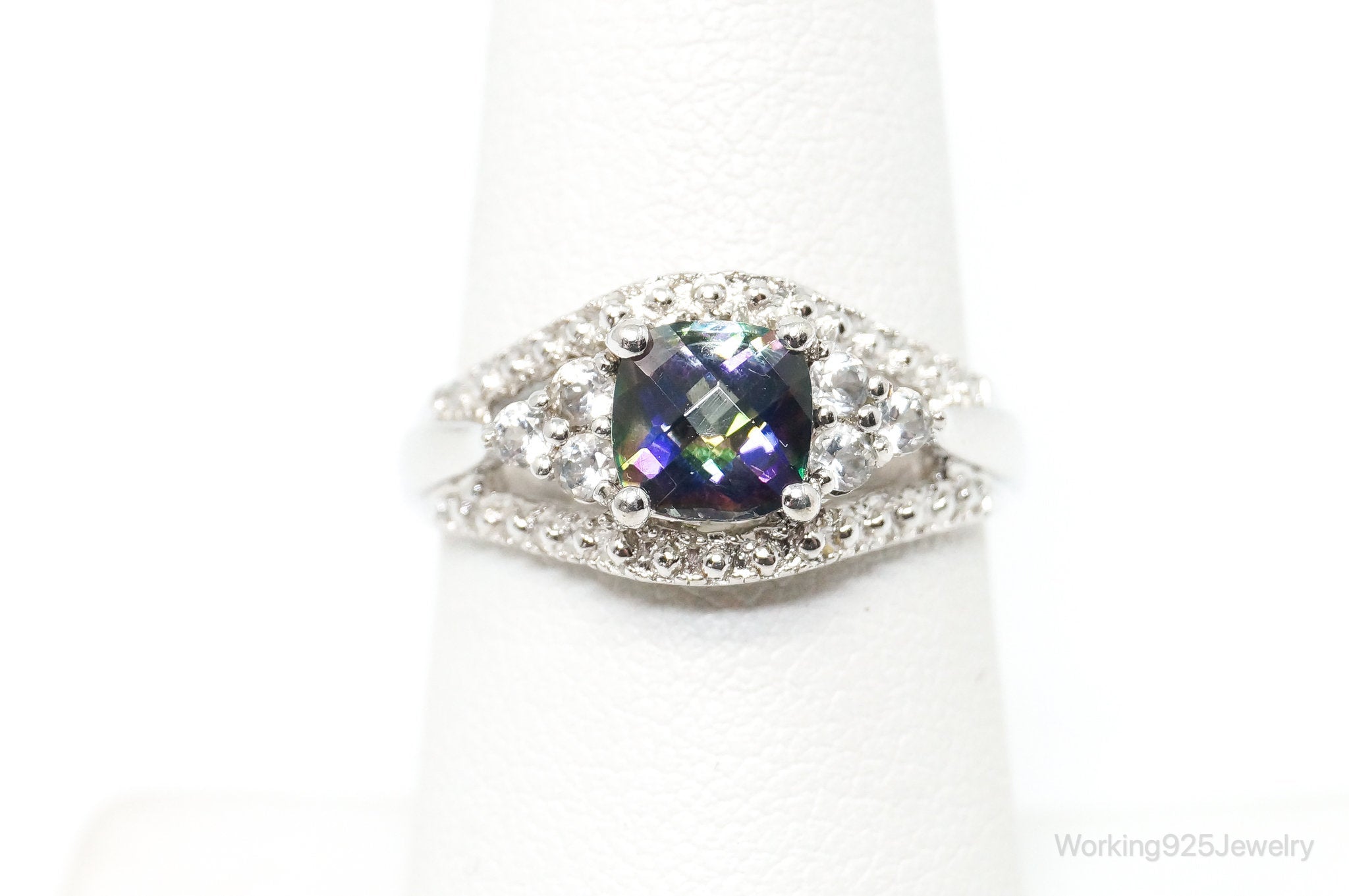 Vintage Mystic Topaz Cubic Zirconia Ring Sterling Silver - Size 7