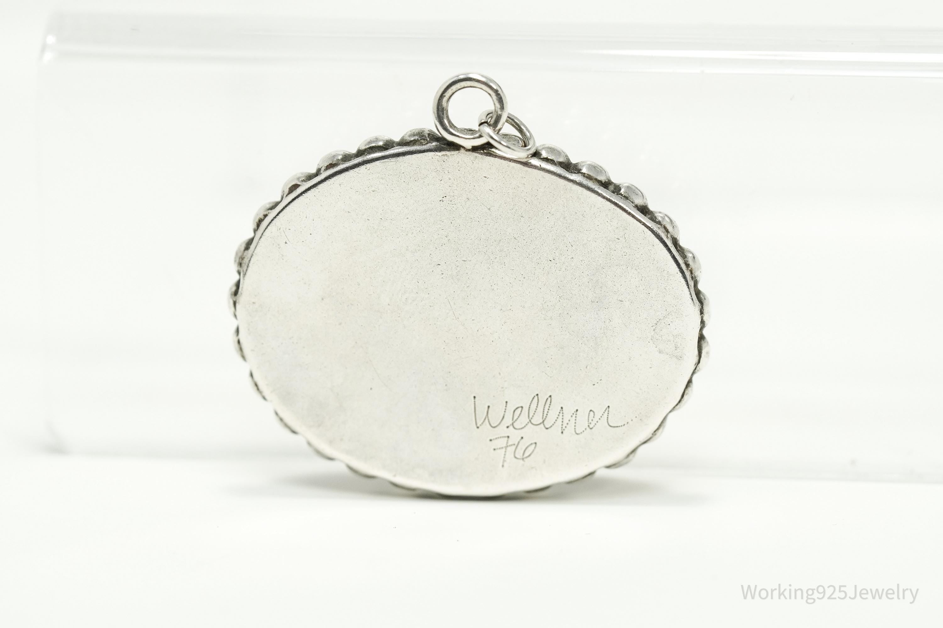 Vintage 1970s Picture Jasper Silver Necklace Pendant 1 3/8"