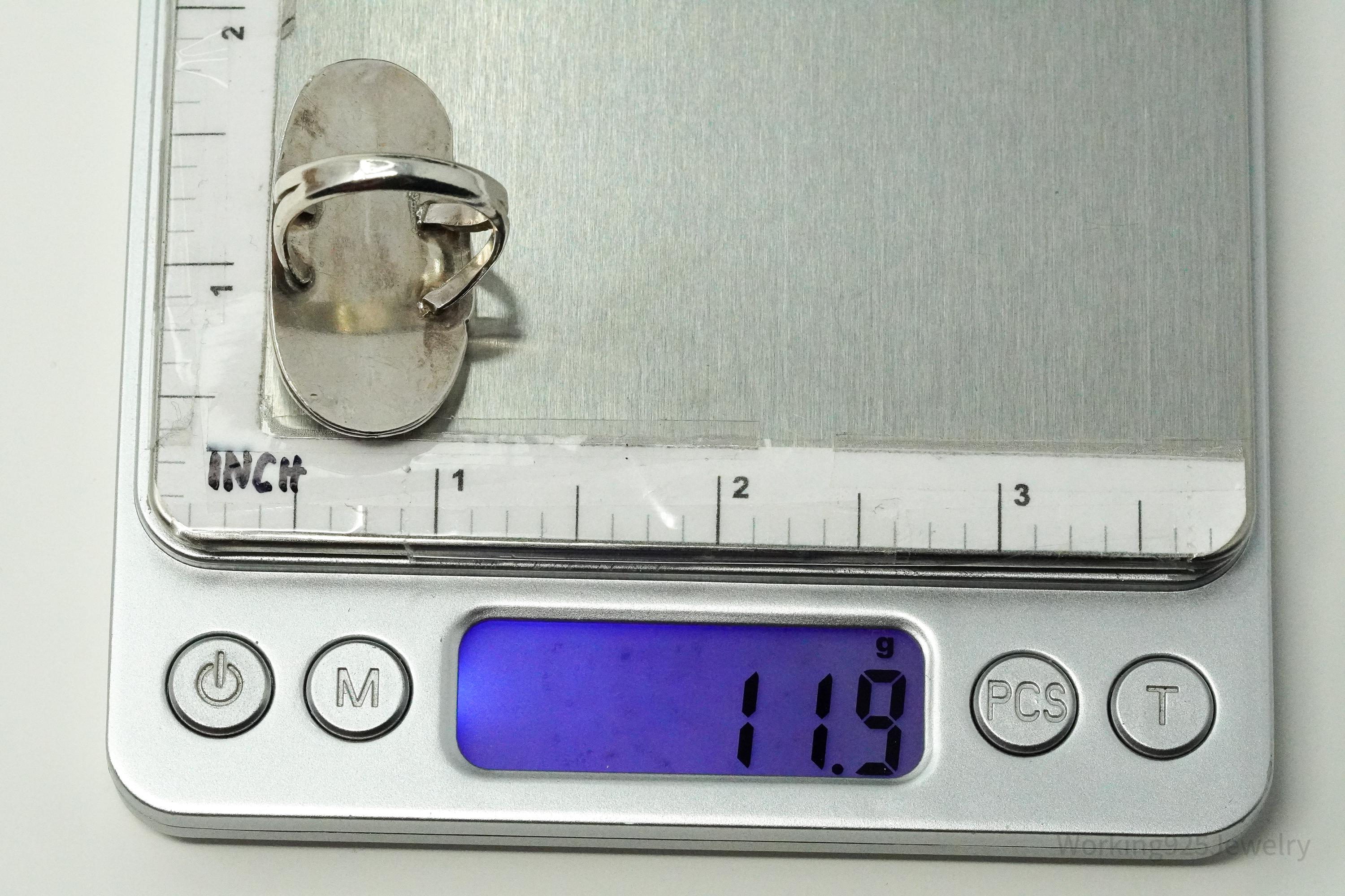 Vintage Handmade Native American Turquoise Unsigned Silver Ring - Size 7.75