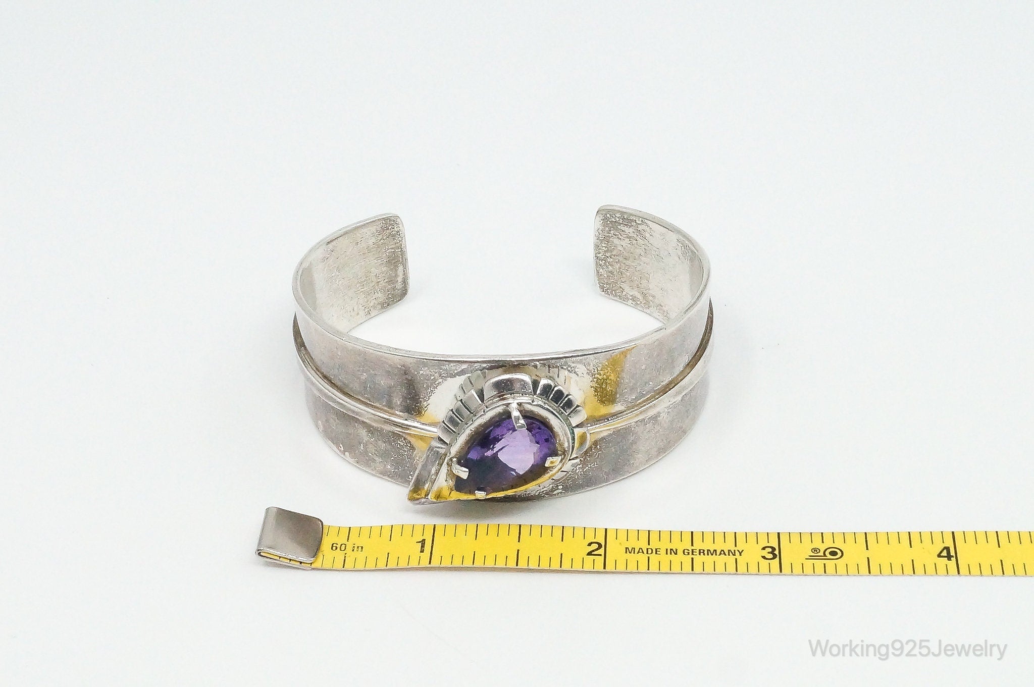 Vintage Native American Carl Quintana Amethyst Sterling Silver Cuff Bracelet