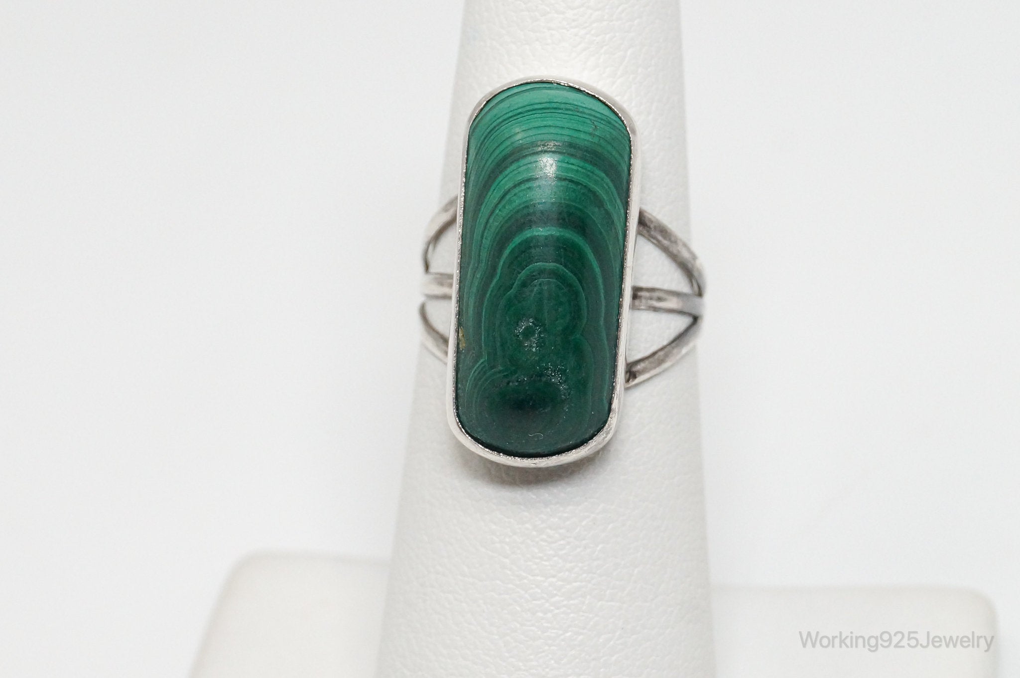 Vintage Native American Malachite Unsigned Sterling Silver Ring - SZ 6.25