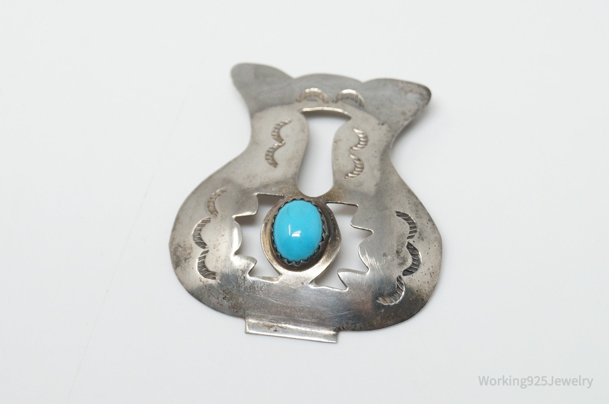 Vintage Native American Unsigned Turquoise Sterling Silver Brooch Pin