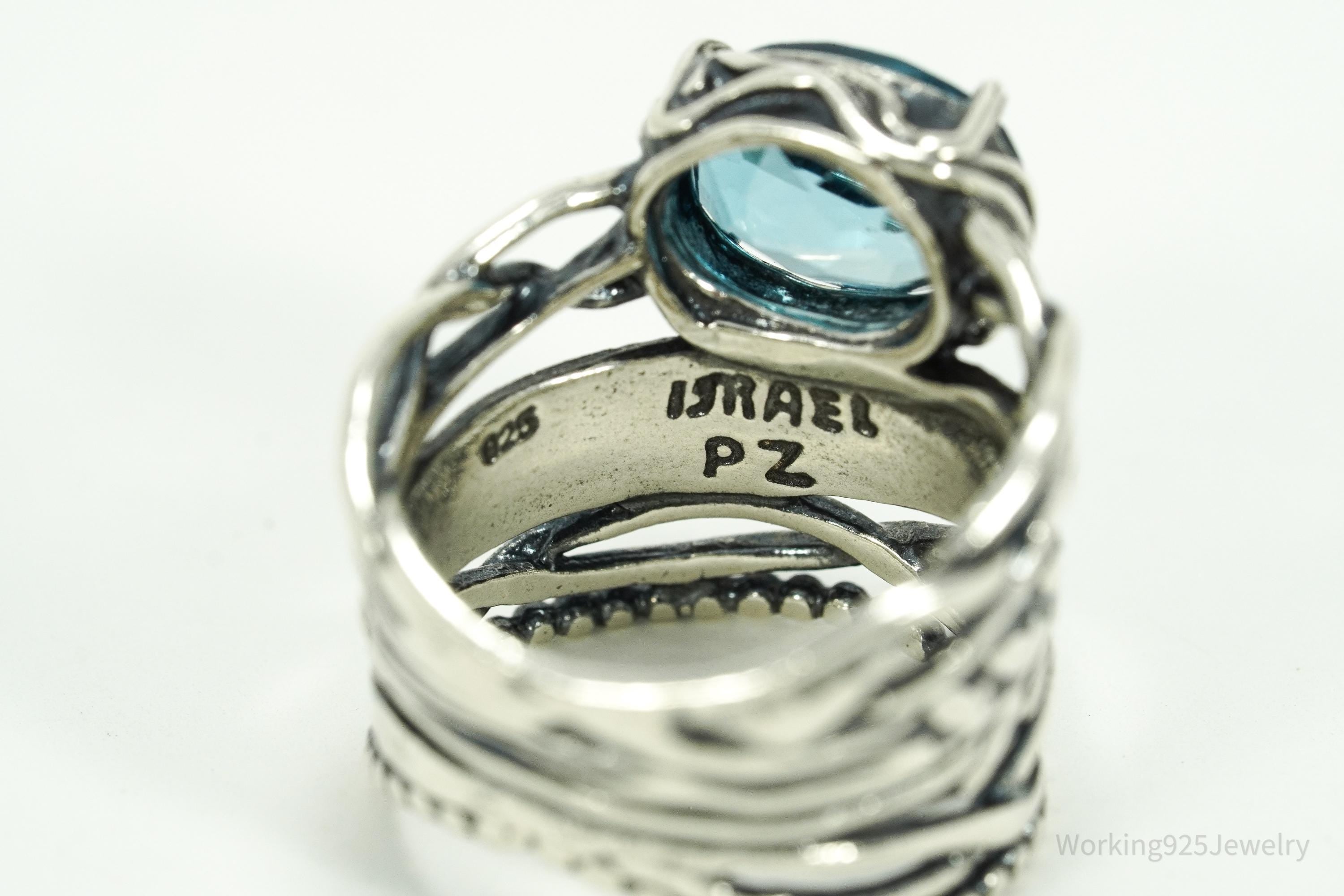 Vintage Israel Designer Paz PZ Blue Topaz Sterling Silver Ring - Size 6.25