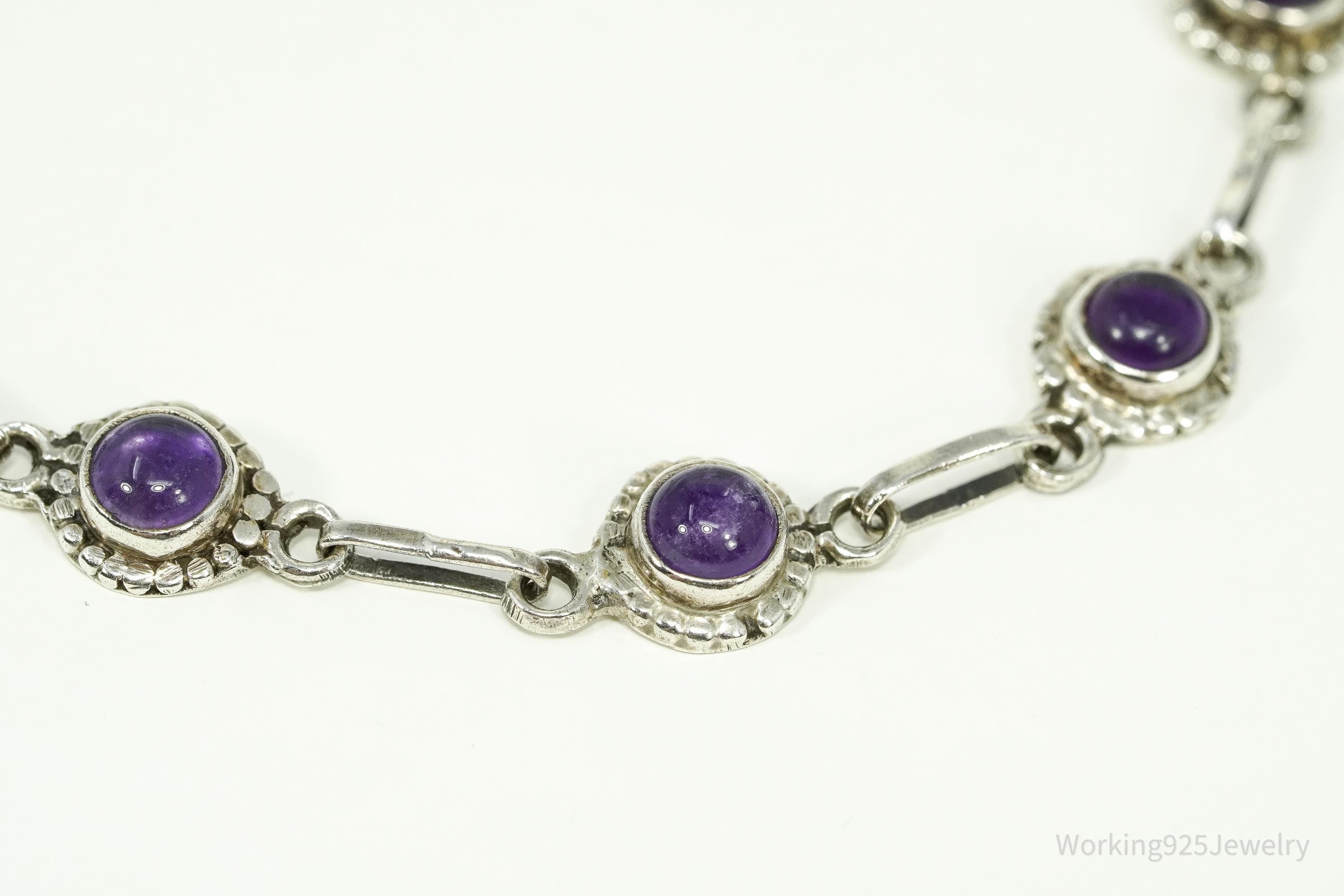 Vintage Amethyst Sterling Silver Toggle Bracelet 7 5/8"