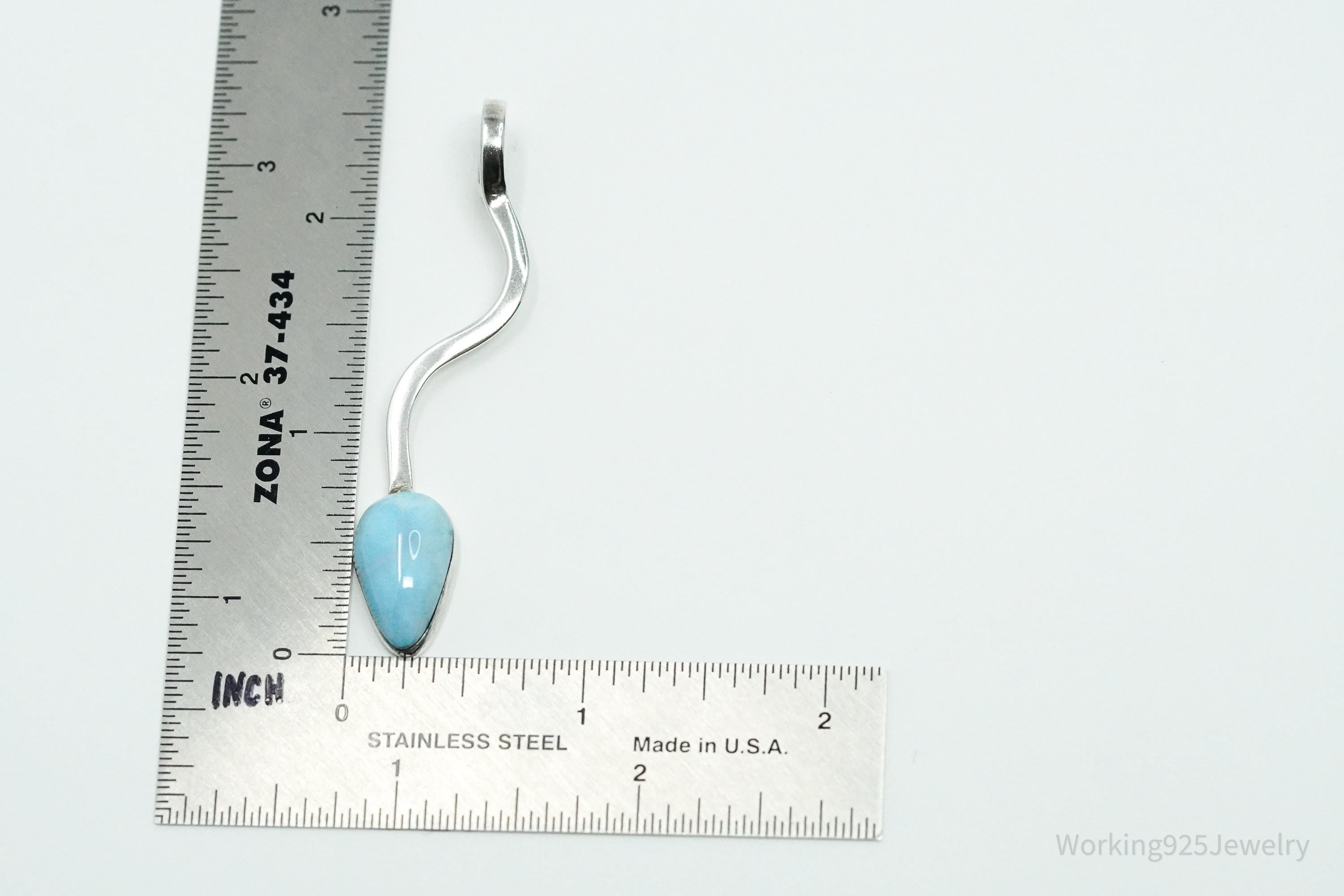 Vintage Blue Larimar Modernist Style Sterling Silver Necklace Pendant