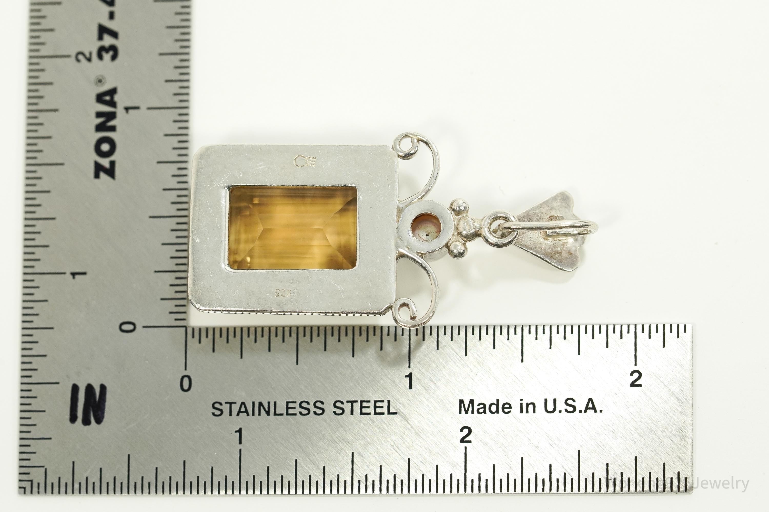 Vintage Large Smoky Topaz & Pearl Sterling Silver Pendant