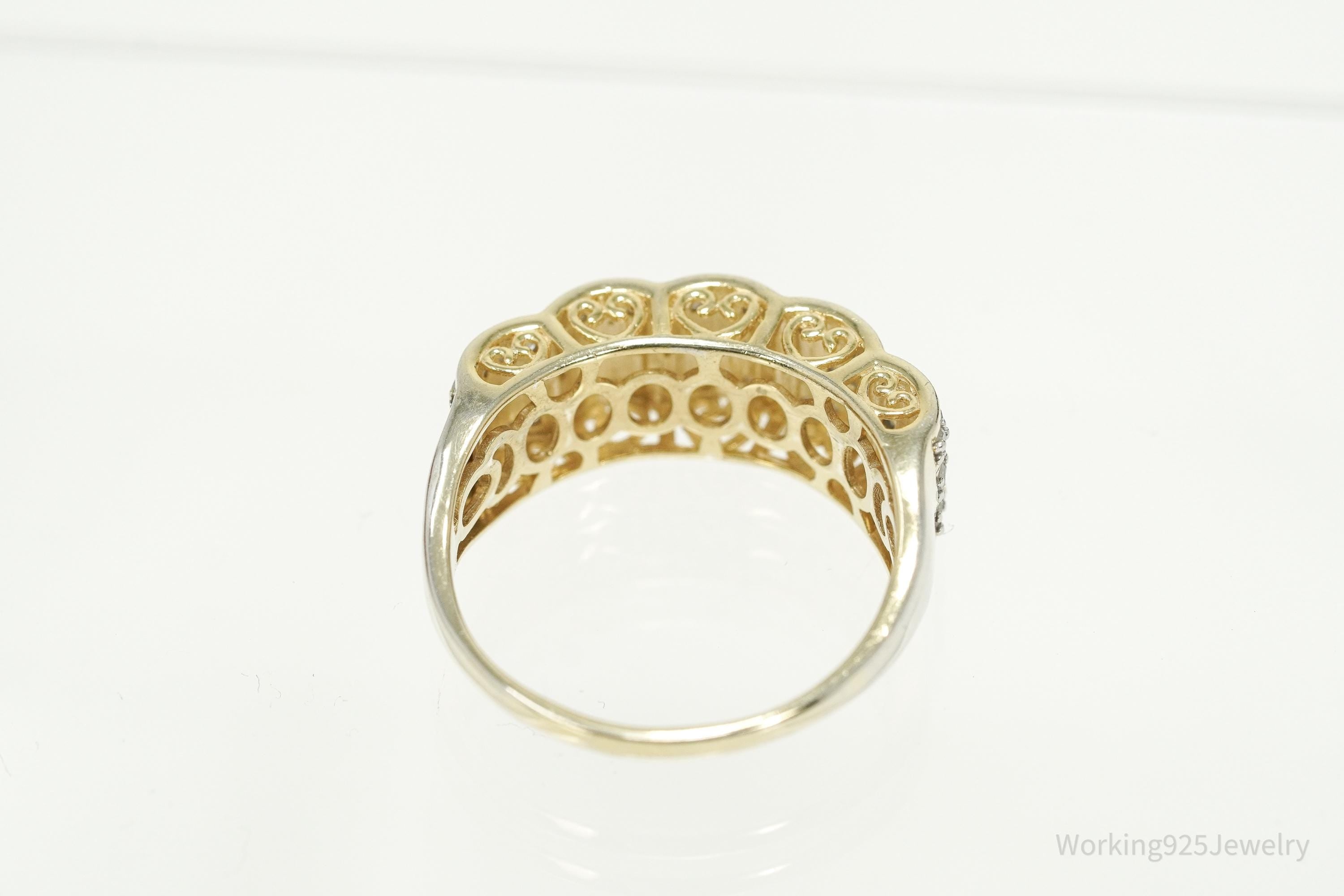 Vintage Designer SJD Diamonds Gold Vermeil Sterling Silver Ring - Size 12