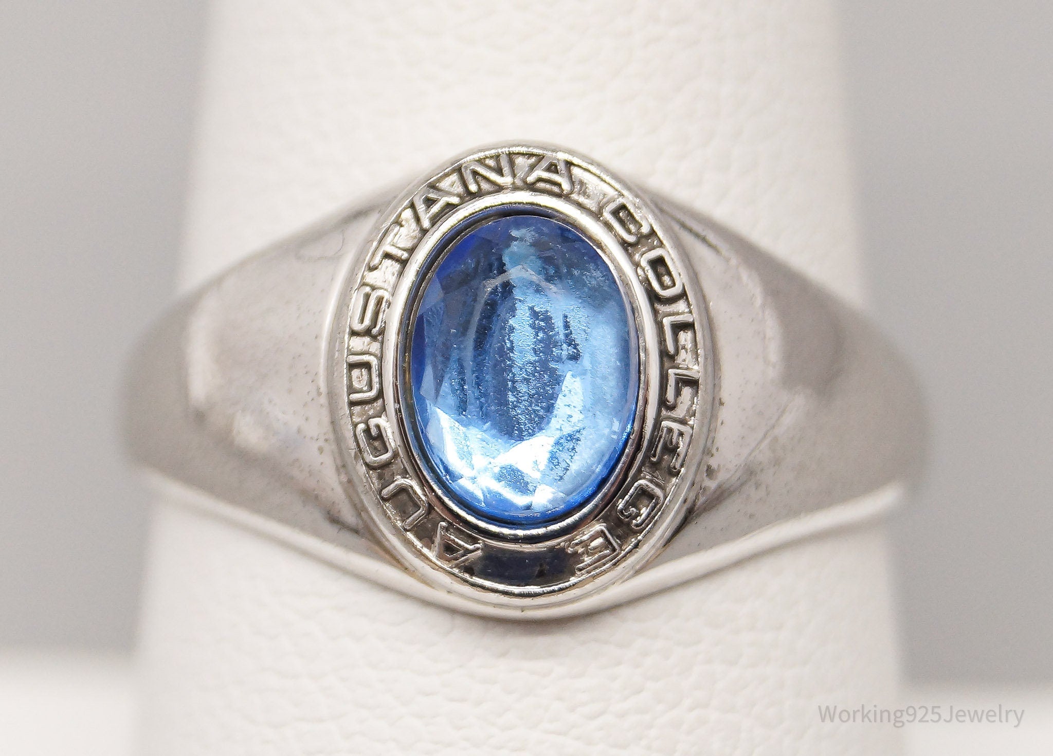 Vintage Augustana College Blue Stone Sterling Silver Ring - Size 8.25