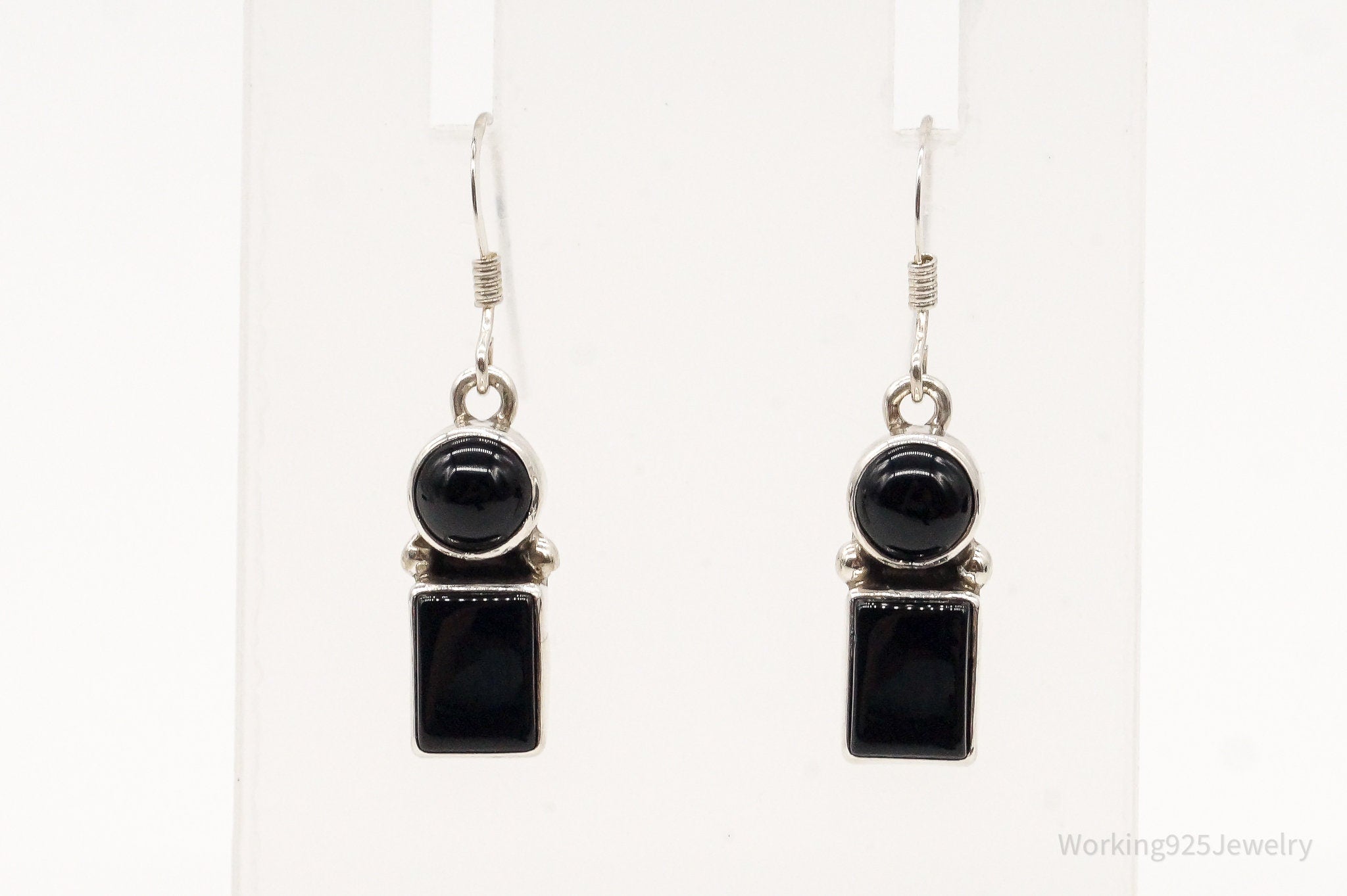 Vintage Native American P Skeets Black Onyx Sterling Silver Earrings