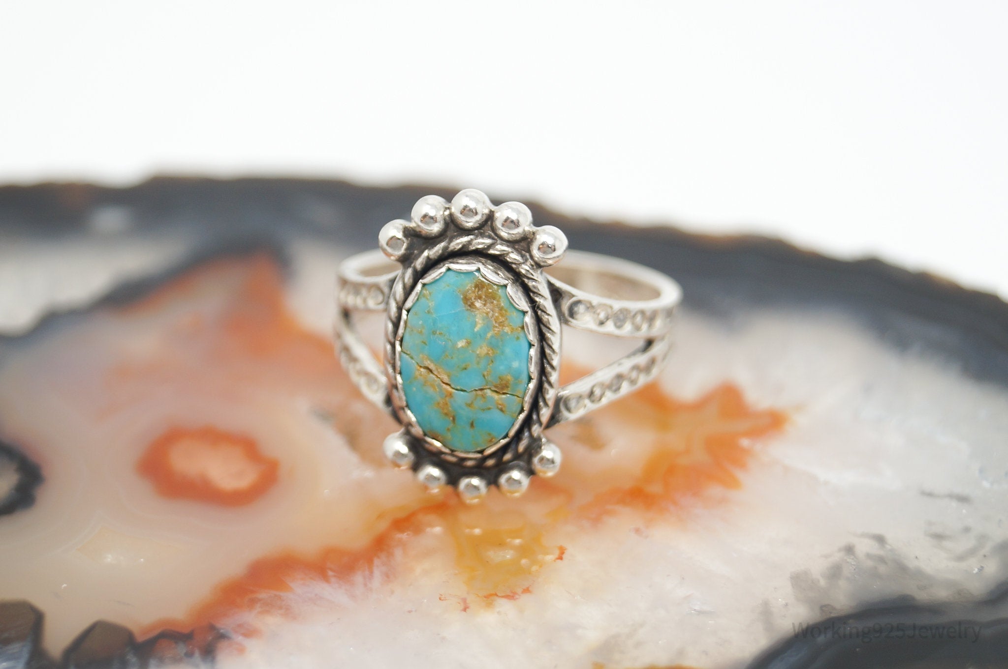 Vintage Southwestern Style Turquoise Sterling Silver Ring - Sz 6.75