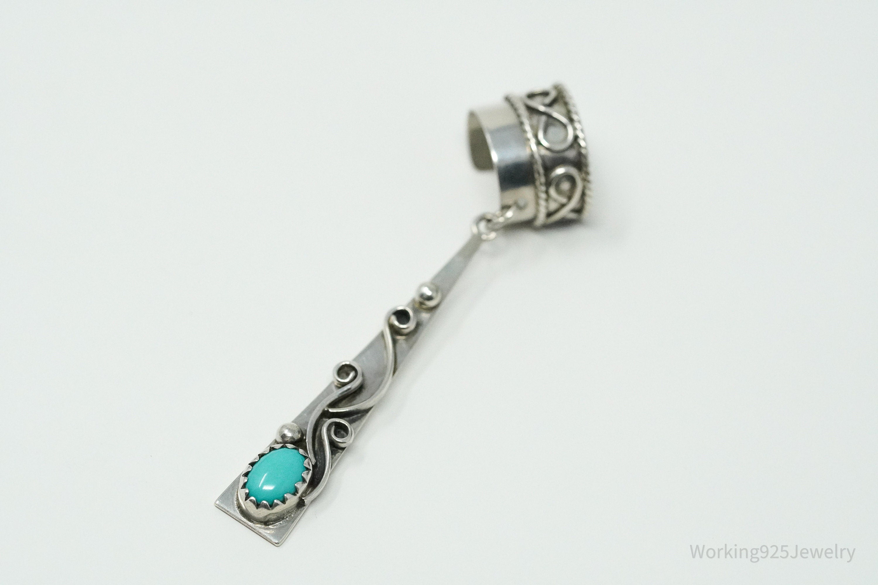 Vintage Turquoise Western Style Sterling Silver Ear Cuff