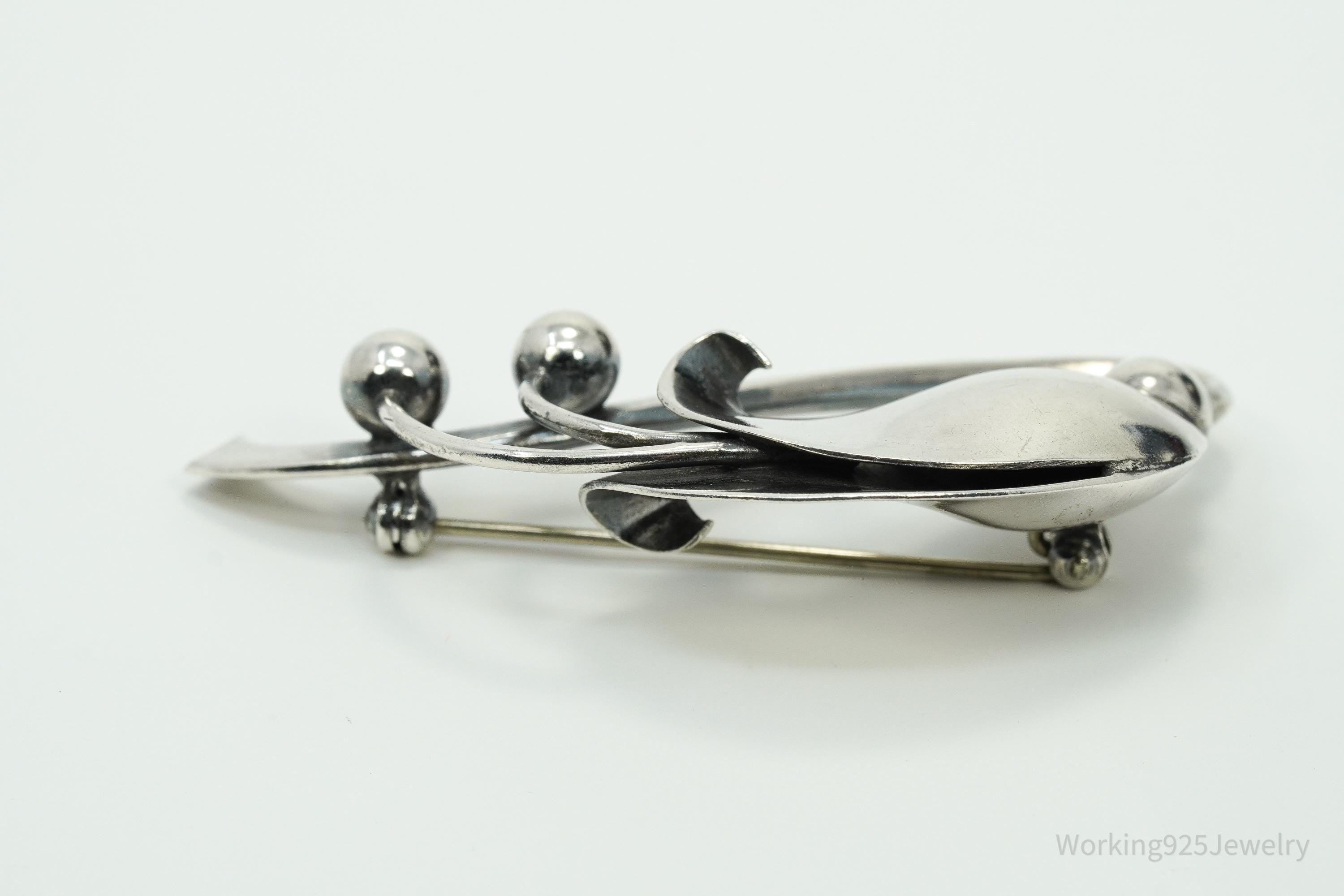 Vintage Denmark Folmere Mid Century Floral Sterling Silver Brooch Pin