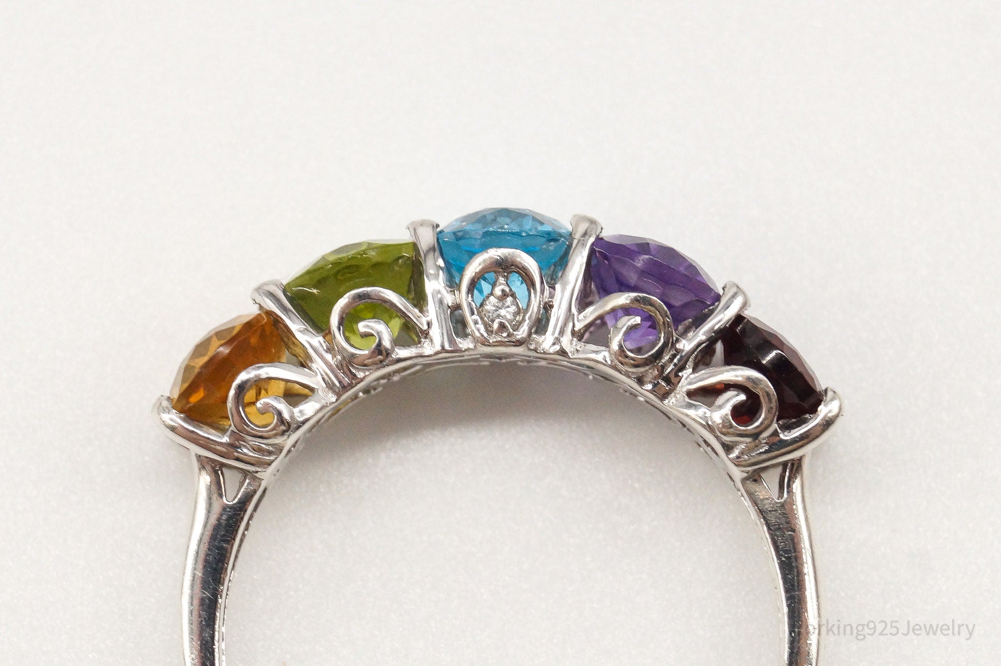 Vintage Multiple Gemstone Sterling Silver Ring - Size 8