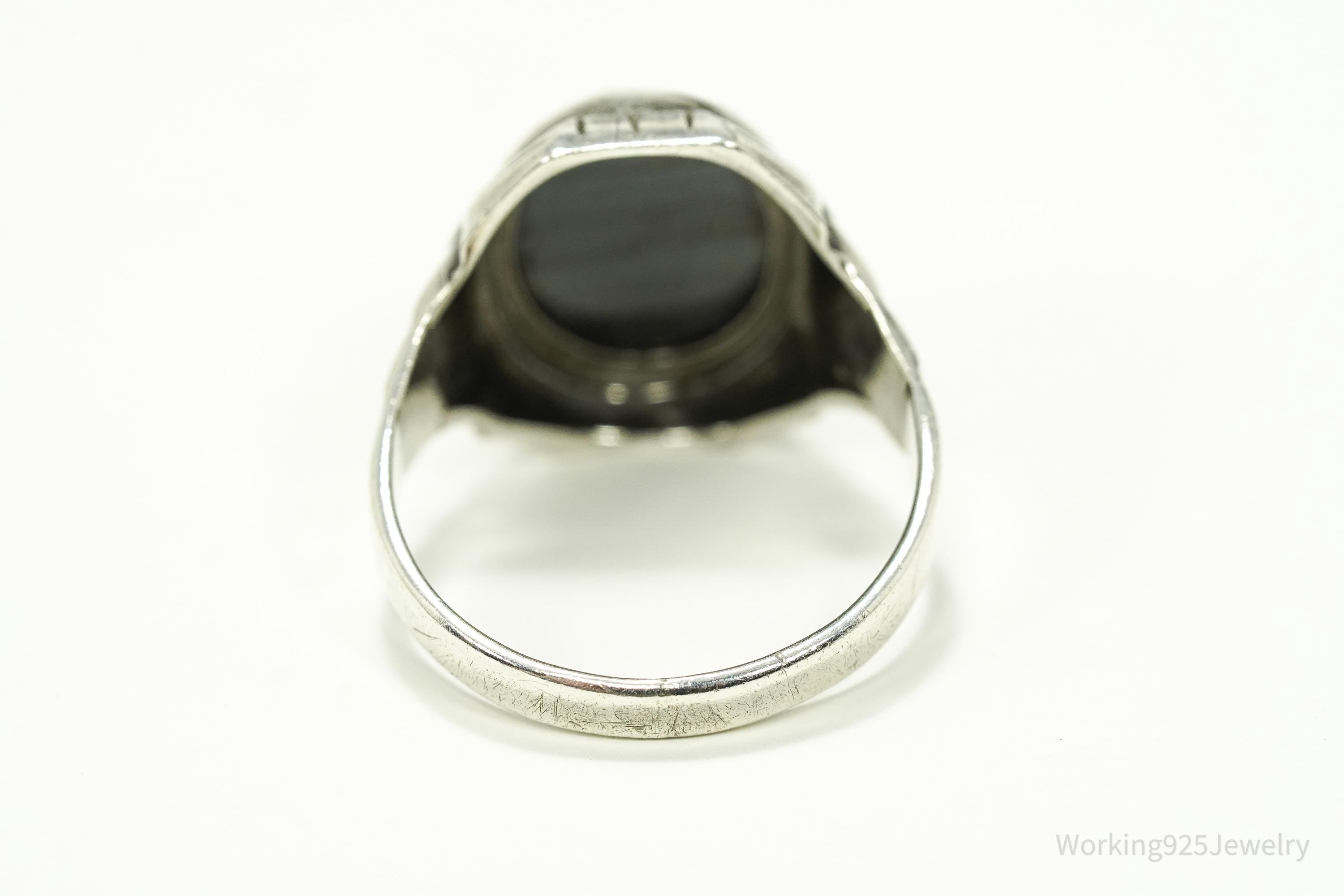 Antique Uncas MFG CO Hematite Sterling Silver Ring Size 10.75