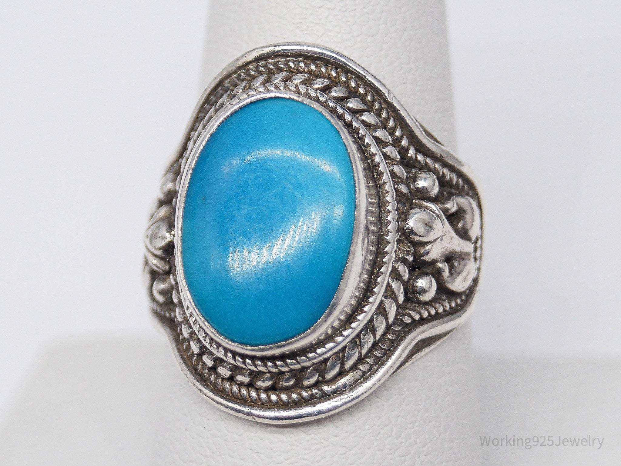 Vintage Turquoise Sterling Silver Ring - Size 8.75