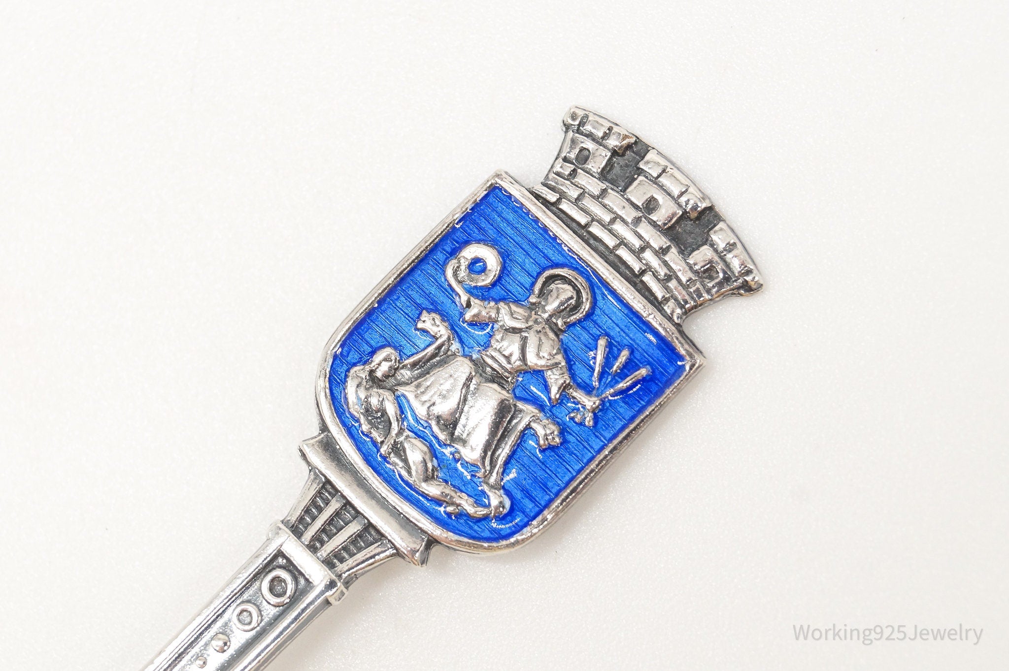 Vintage Norwegian David Andersen Blue Enamel Sterling Silver Souvenir Spoon