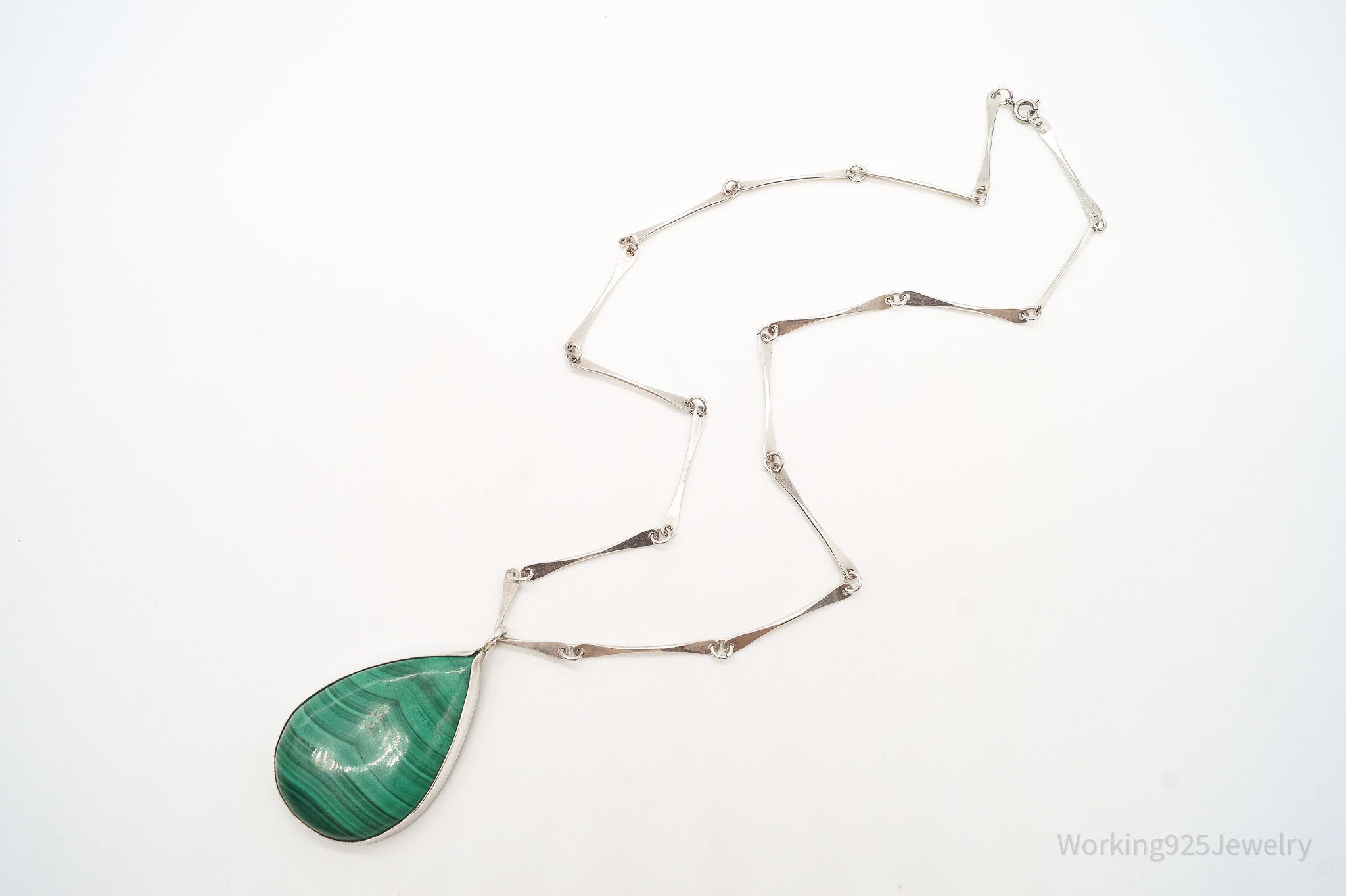 Vintage Large Malachite Sterling Silver Necklace