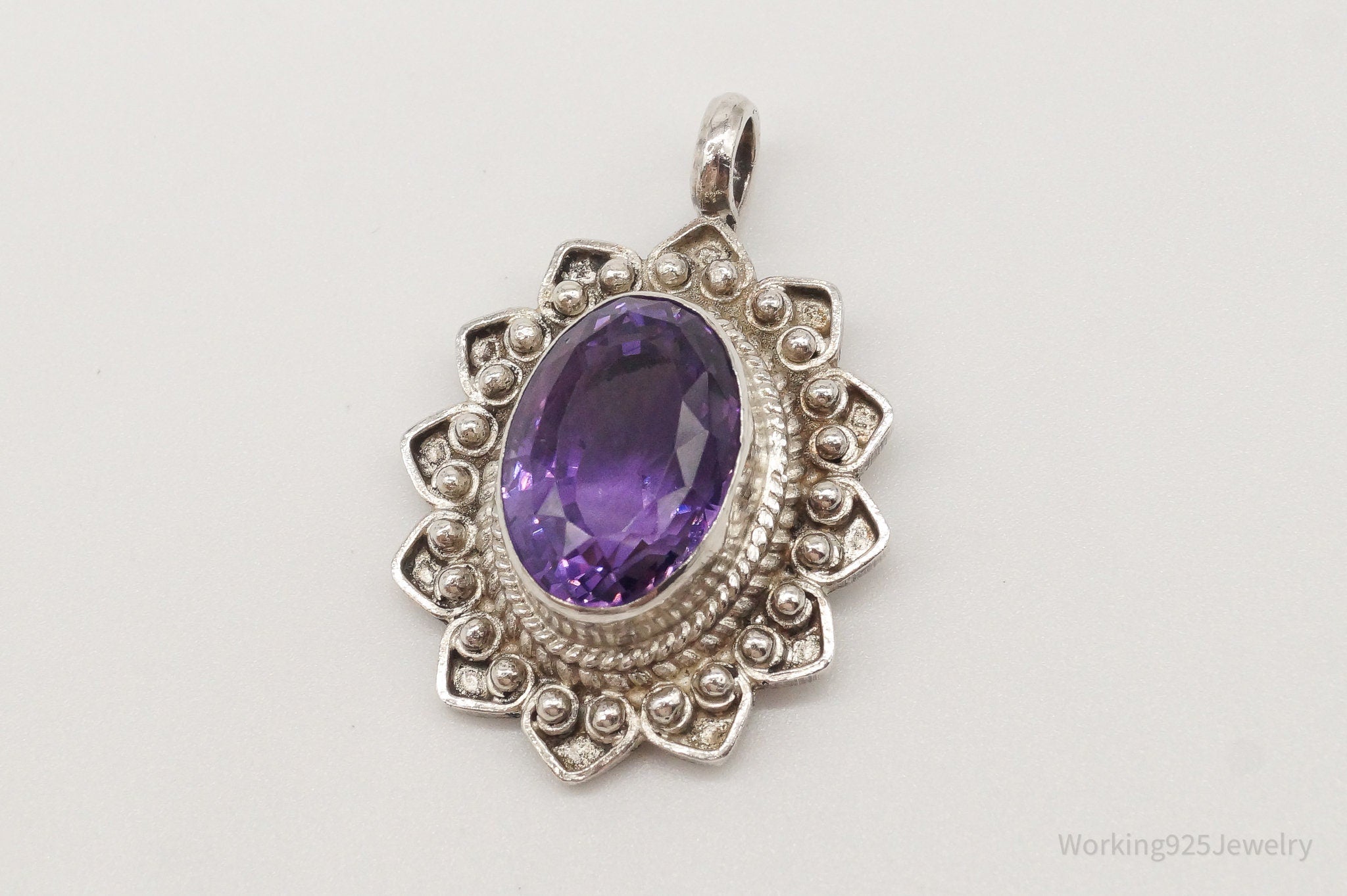 Vintage Large Amethyst Sterling Silver Pendant