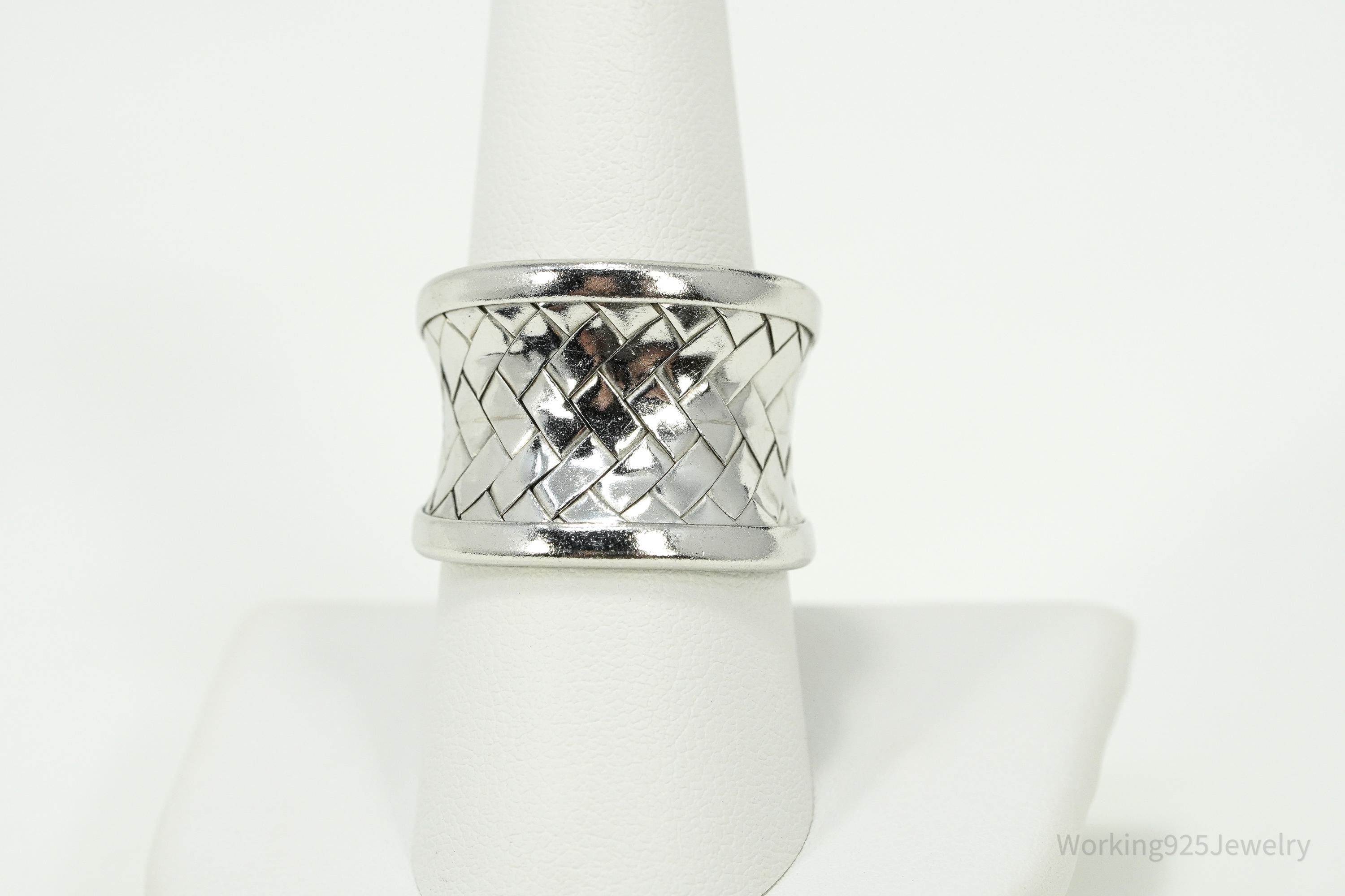 Vintage Basket Weave Sterling Silver Band Ring - Size 8.75
