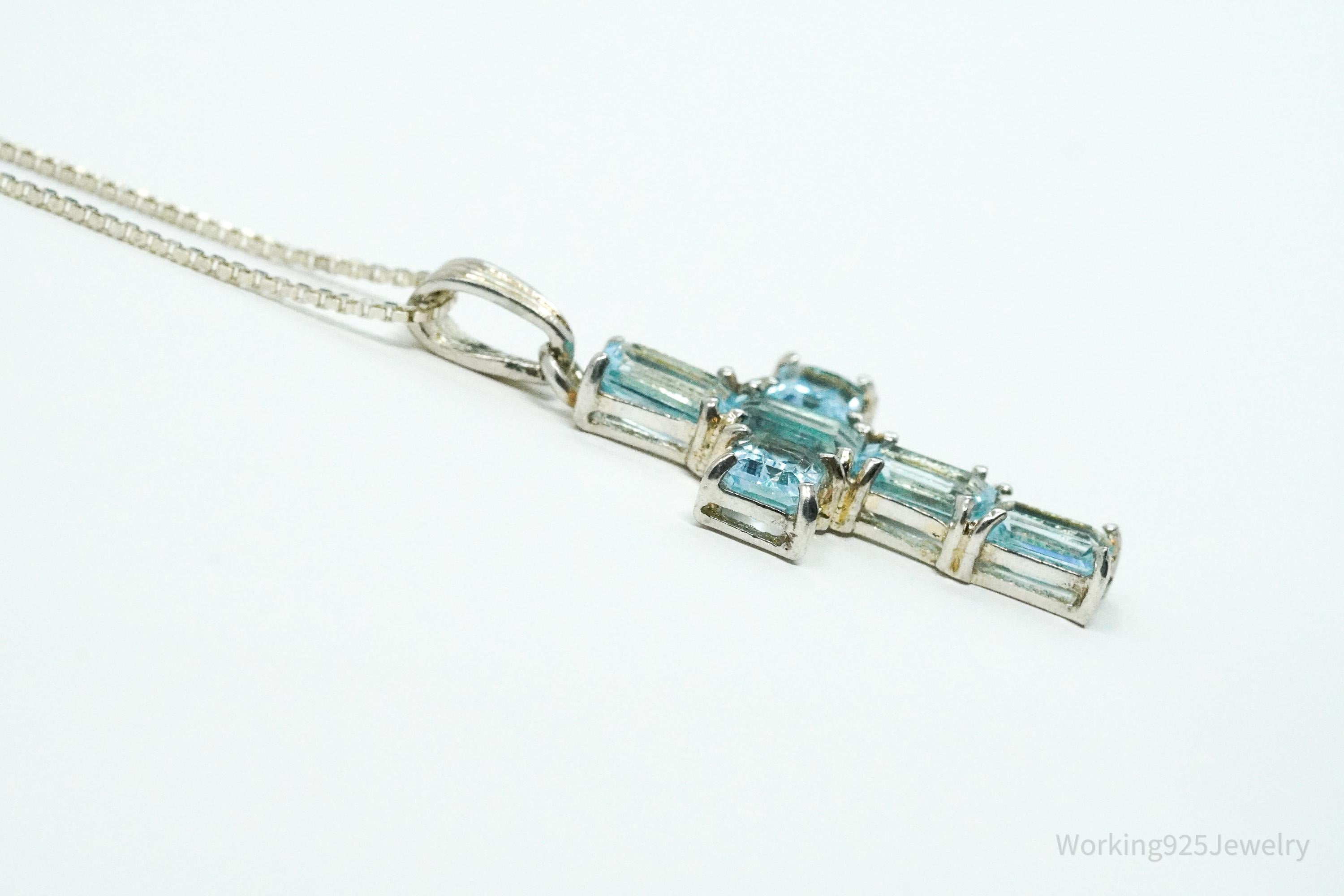 Vintage Blue Topaz Cross Sterling Silver Necklace 18"