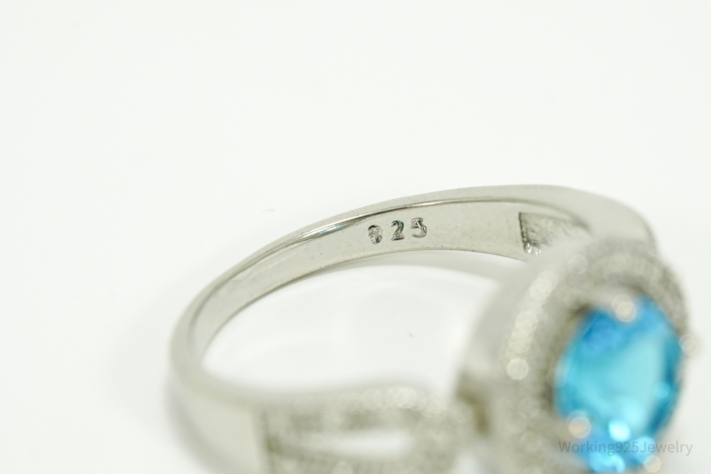 Vintage Faux Blue Topaz Sterling Silver Plated Ring - Size 9.25