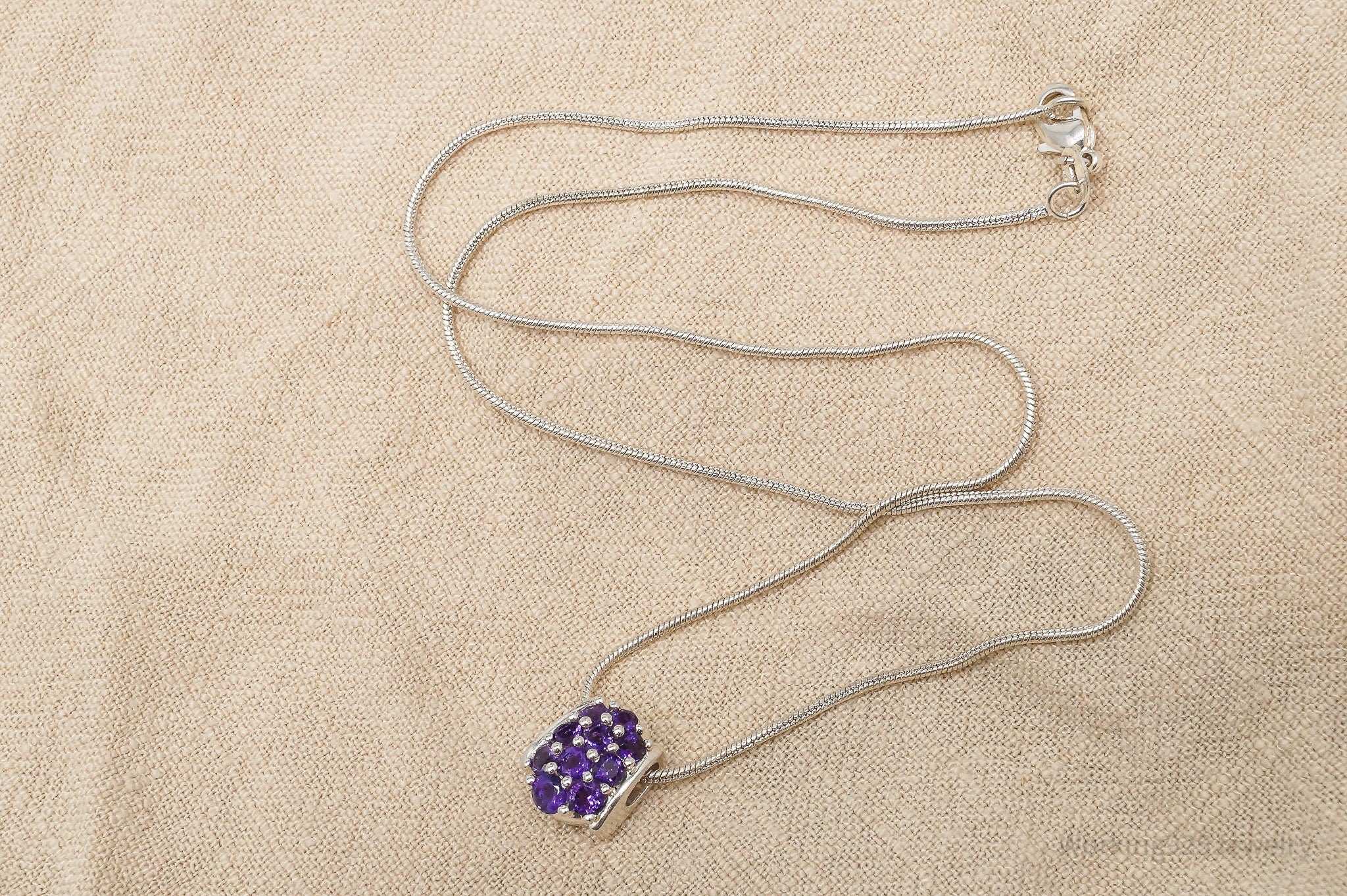 Vintage Amethyst Sterling Silver Chain Necklace 16"