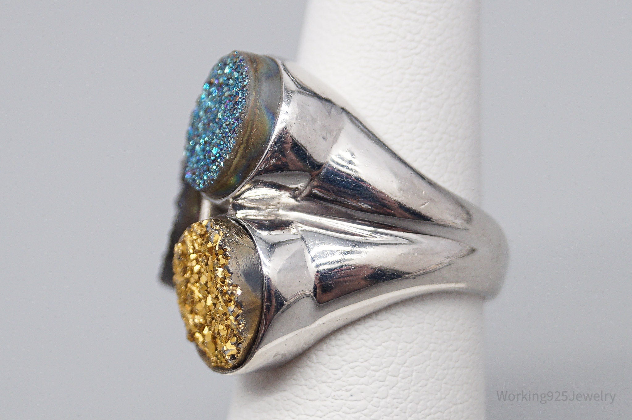 Vintage PJC Druzy Quartz Sterling Silver Ring - Size 5.25