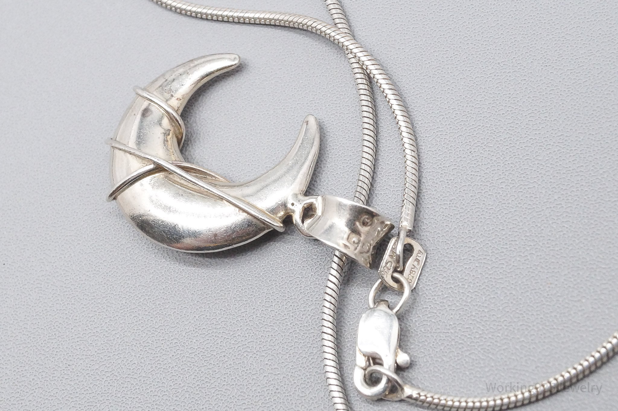 Vintage Crescent Moon Sterling Silver Necklace 18"