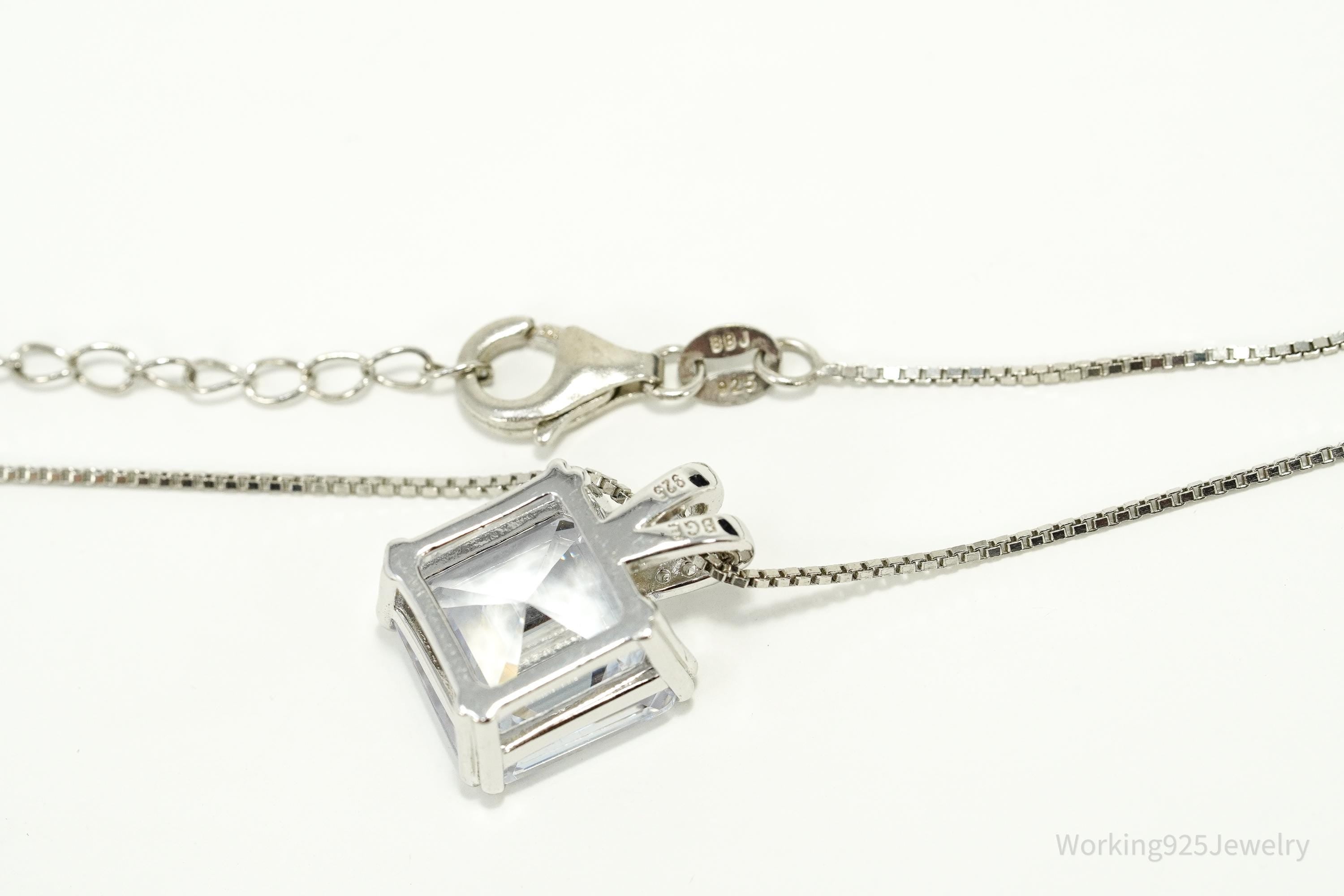 Vintage Bradford Exchange Large Cubic Zirconia Sterling Silver Necklace 20"