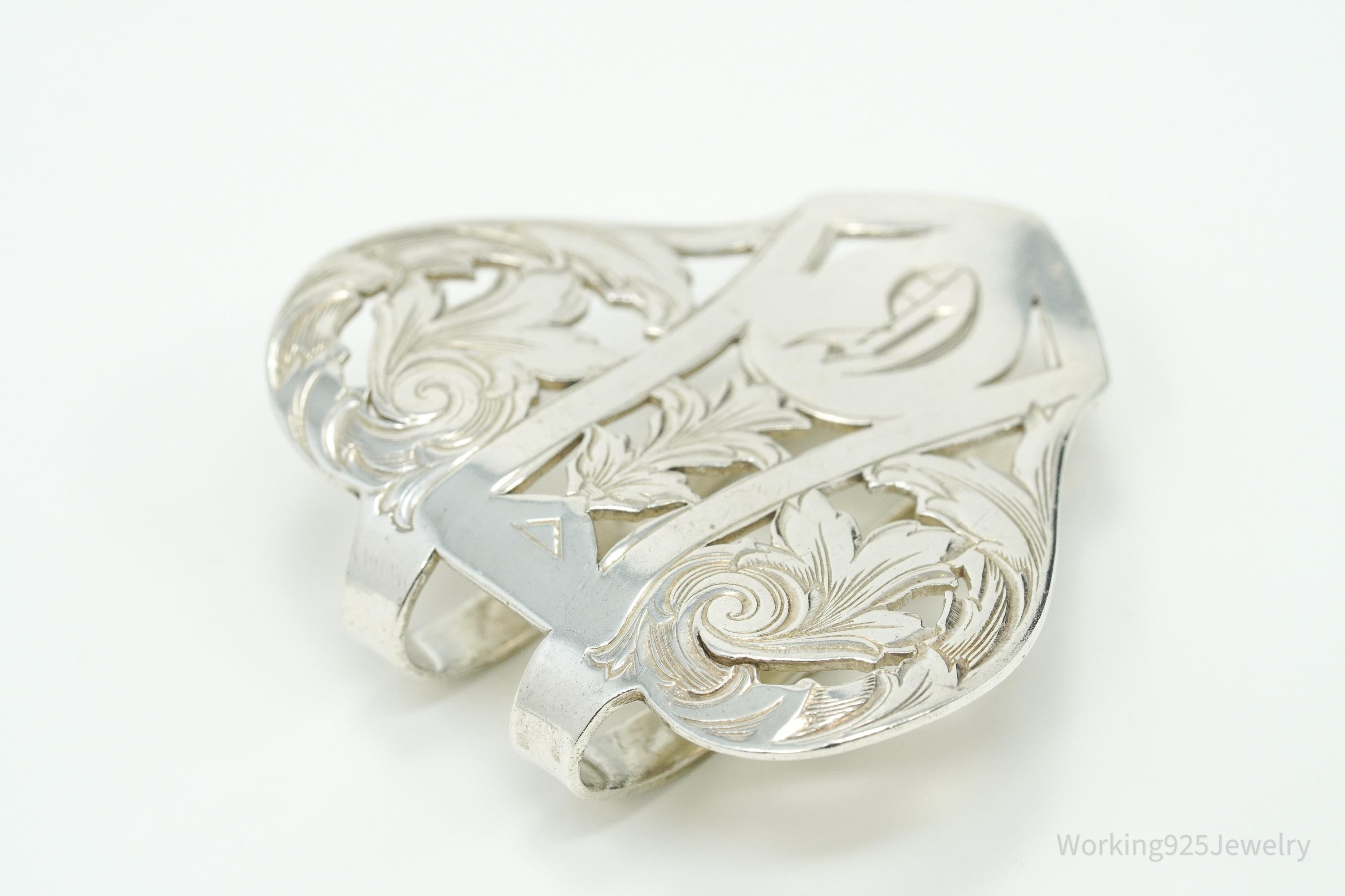 Antique Designer Webster Initial Sterling Silver Napkin Money Clip