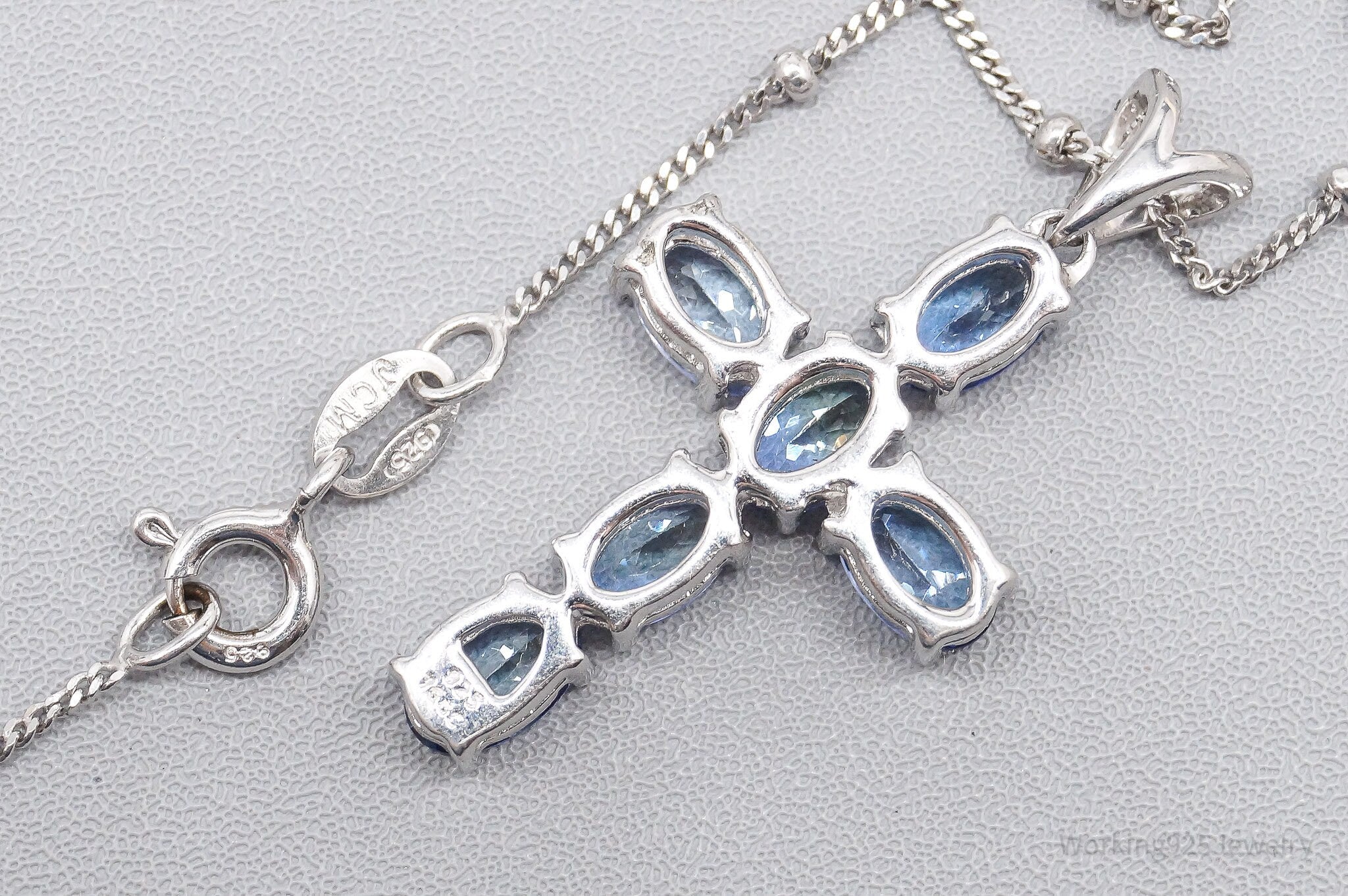 Vintage Tanzanite Cross Sterling Silver Necklace - 18"