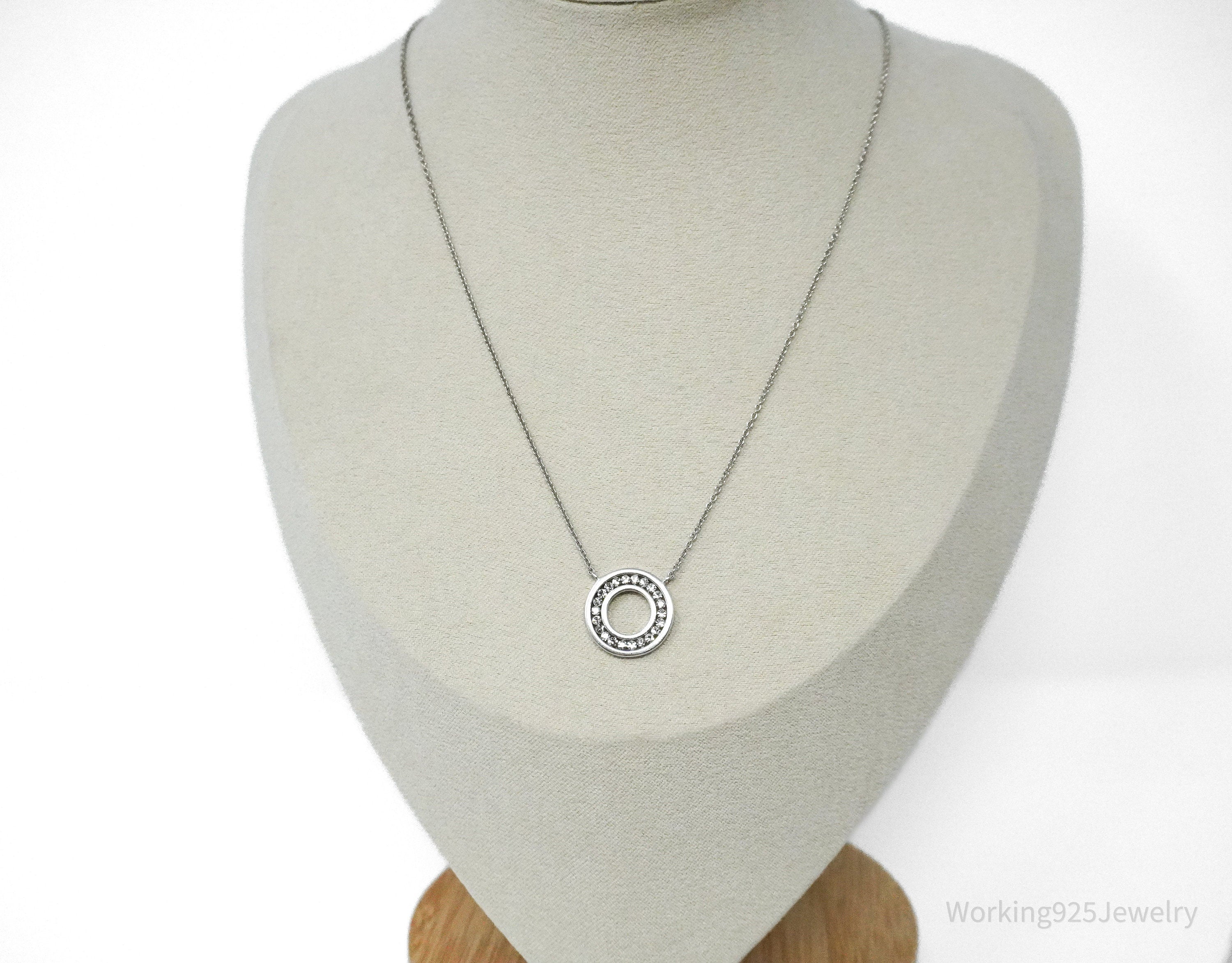 Vintage Cubic Zirconia Halo Sterling Silver Necklace 18"