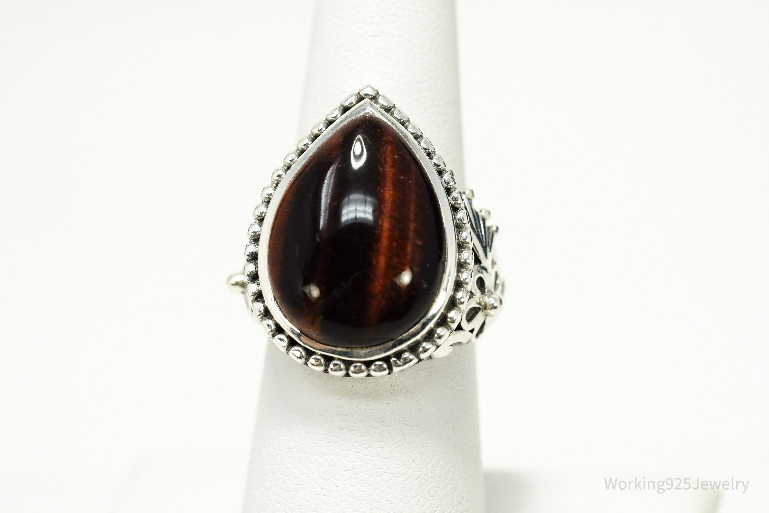 Vintage Doug Paulus Red Tigers Eye Western Style Sterling Silver Ring - Size 7.25