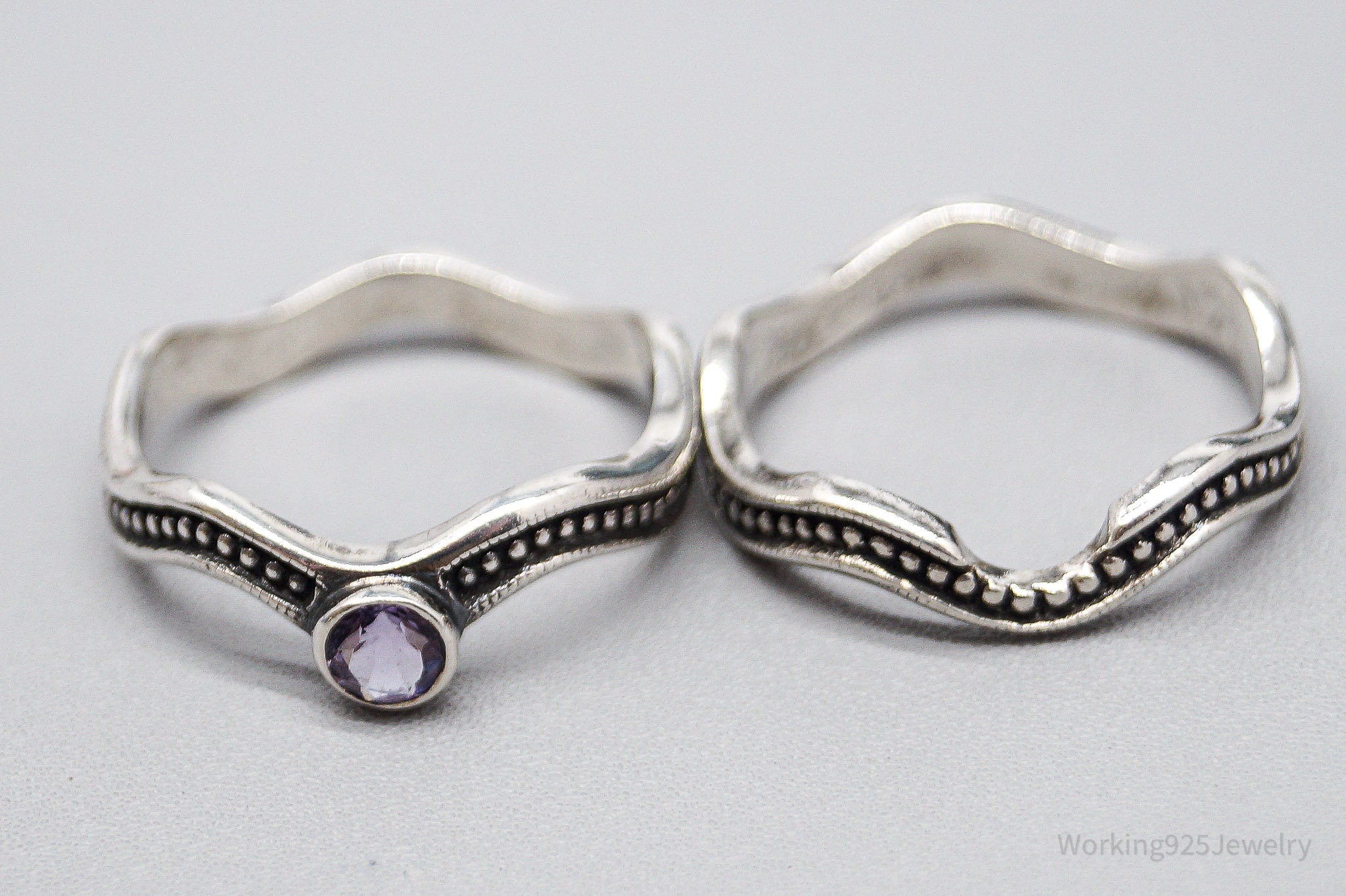 Vintage Boma Amethyst Sterling Silver Stacker Ring Set - Size 7.75