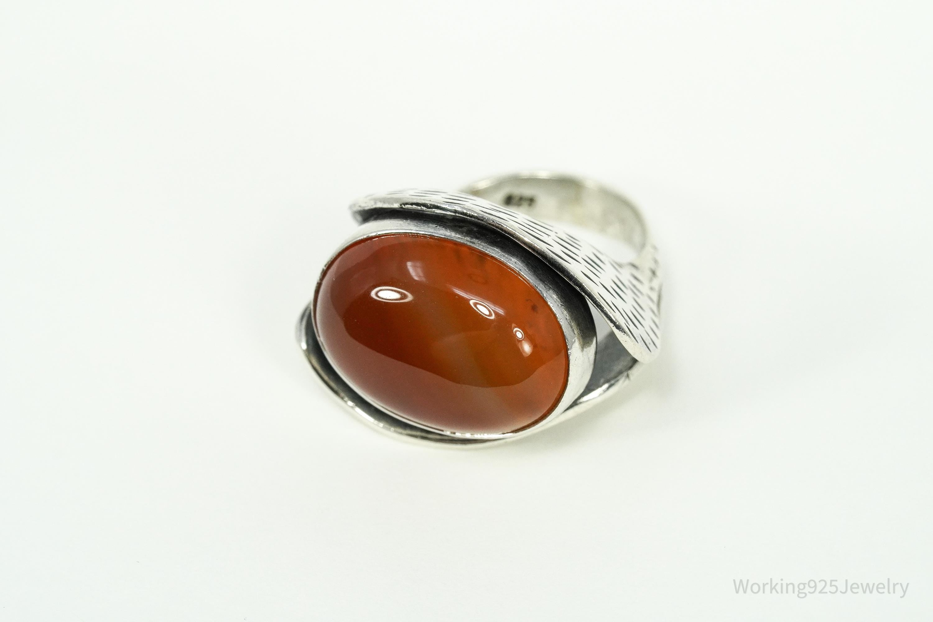 Vintage Large Carnelian Modernist Style Sterling Silver Ring - Size 6.25