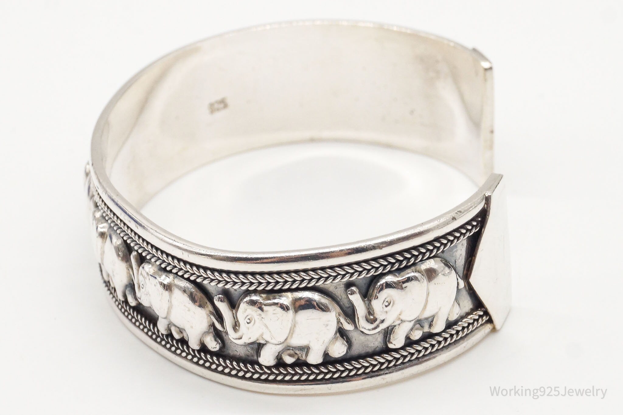 Vintage Safari Elephants Sterling Silver Cuff Bracelet