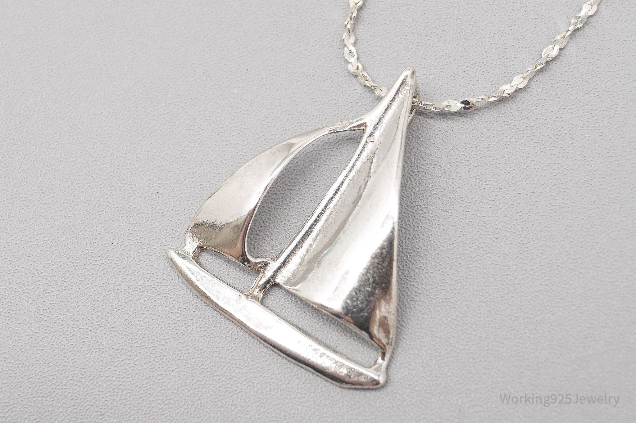 Vintage Sail Boat Sterling Silver Necklace - 16"