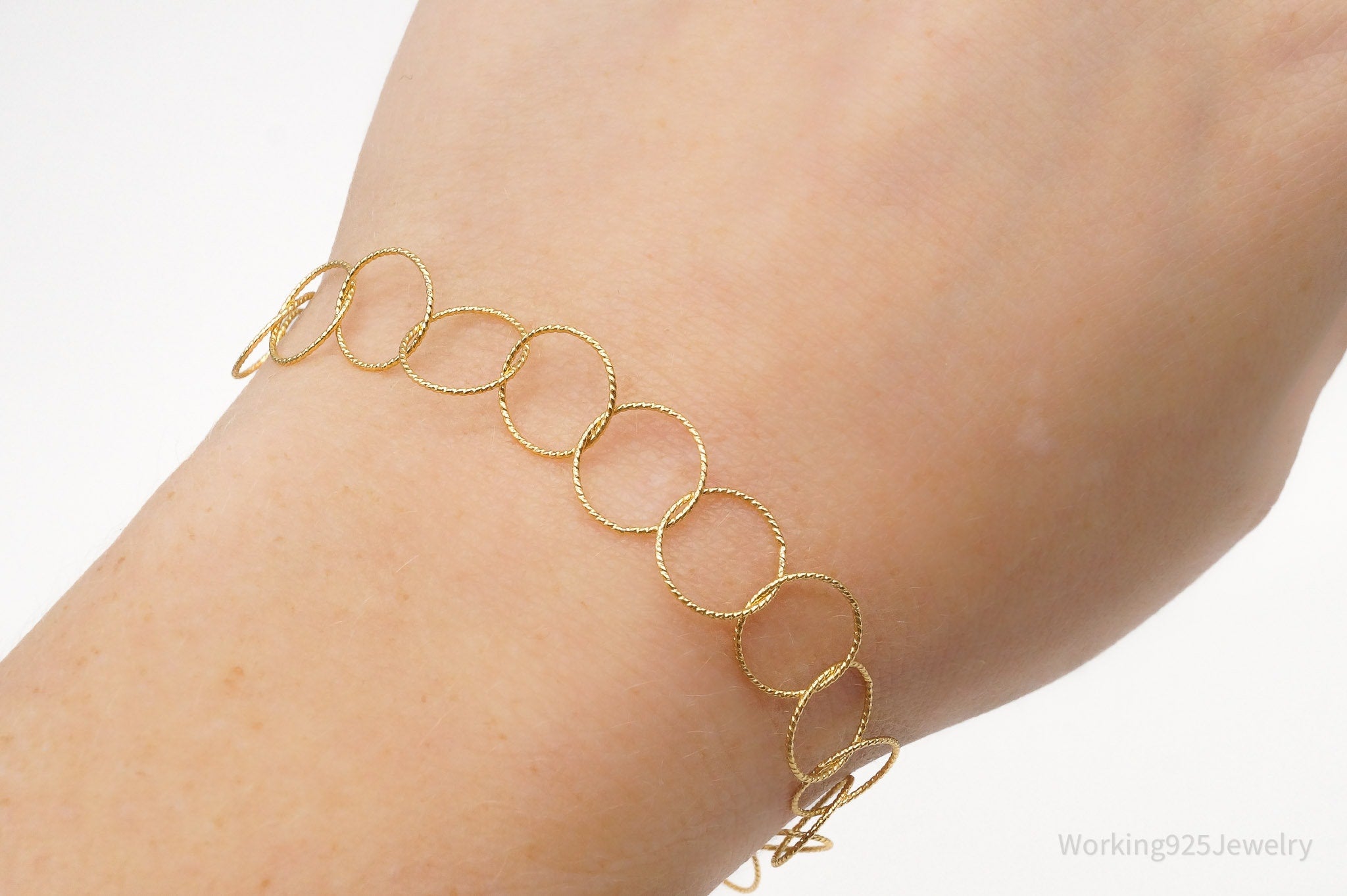 Vintage Danecraft Circle Chain Link Gold Vermeil Sterling Silver Bracelet