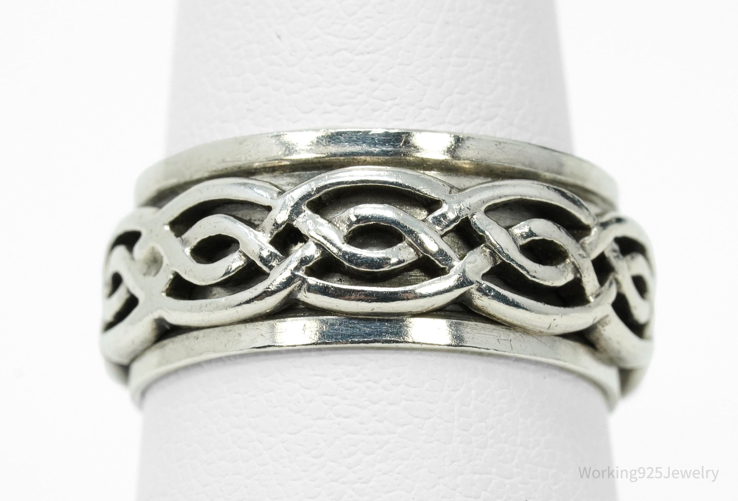 Vintage Celtic Style Design Sterling Silver Spinner Band Ring Size 8.75