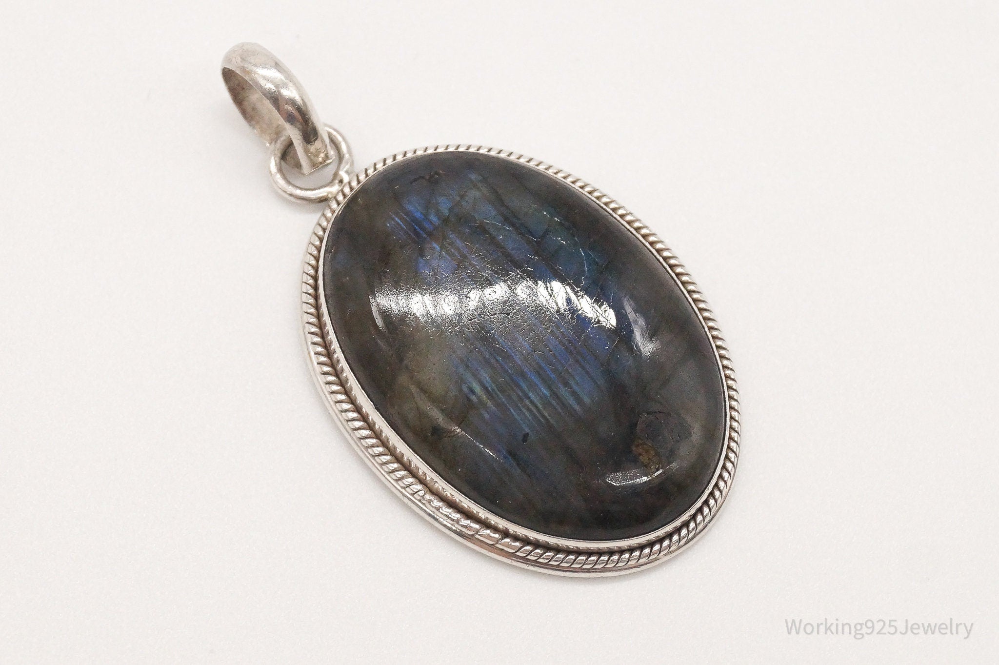 Vintage Large Labradorite Sterling Silver Pendant