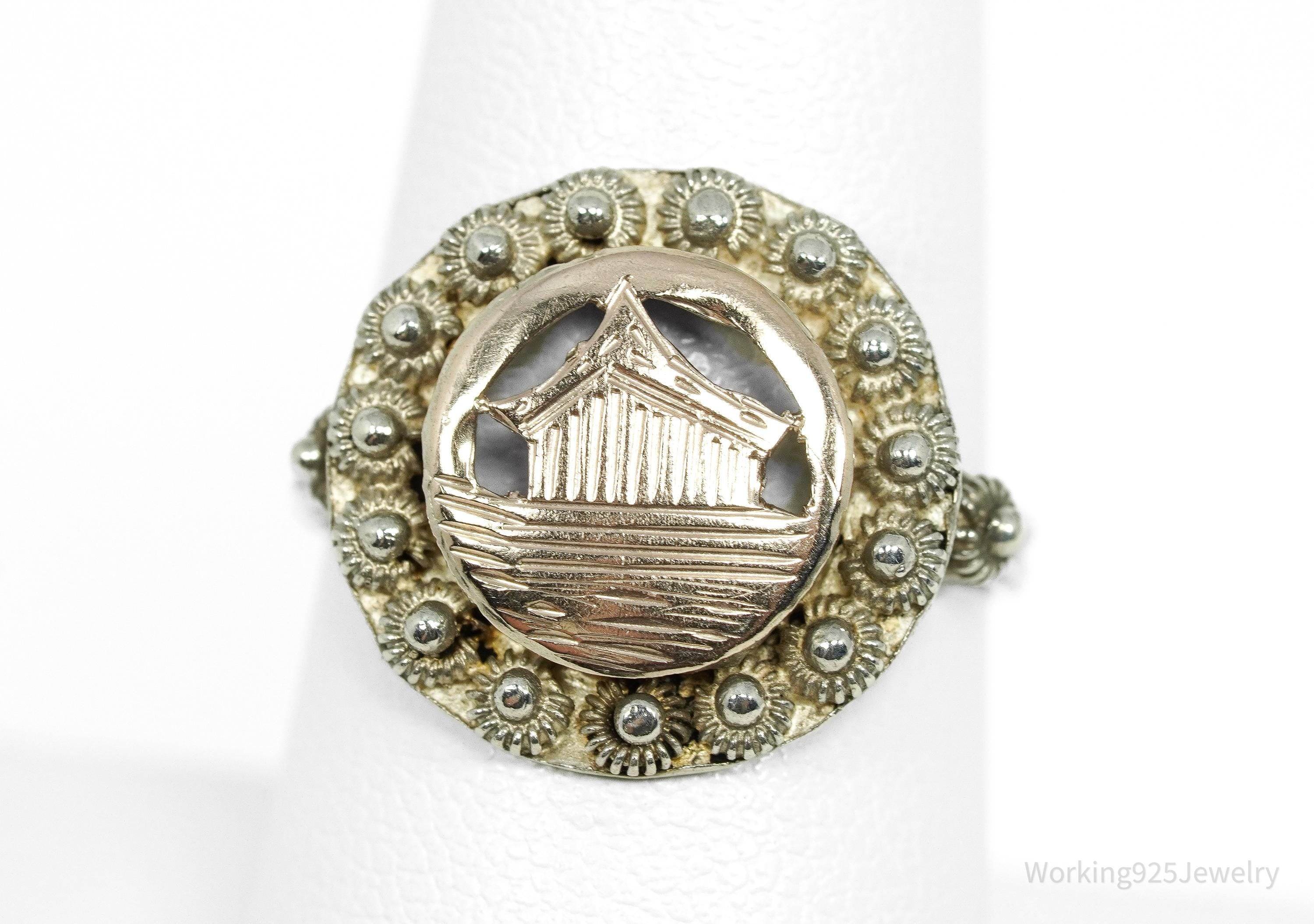 Vintage Cannetille Two Tone Silver Ring - Size 8